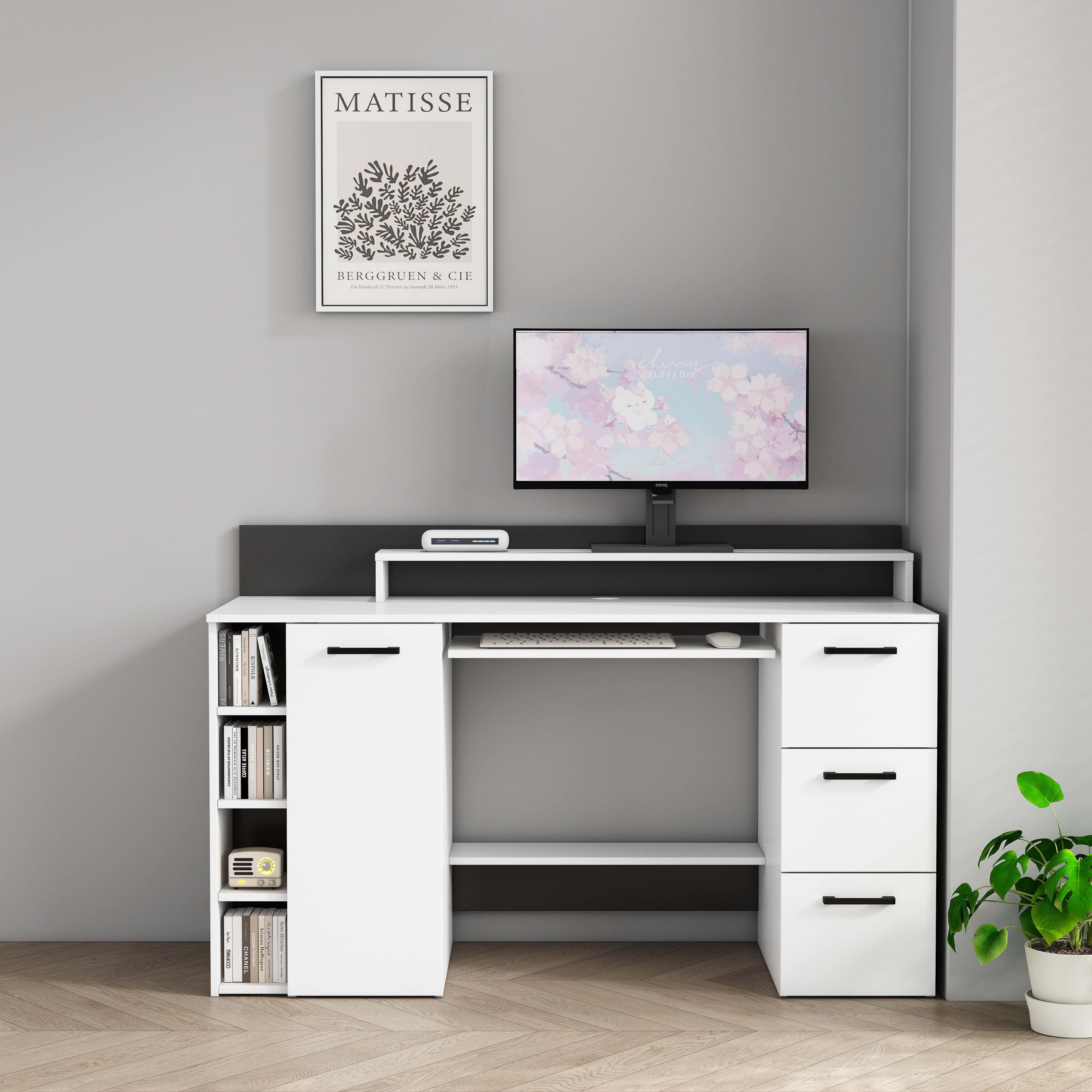 OTTO home Schreibtisch Moid, mit Schubladen, Tastaturauszug und Monitorablage, Breite 140 cm