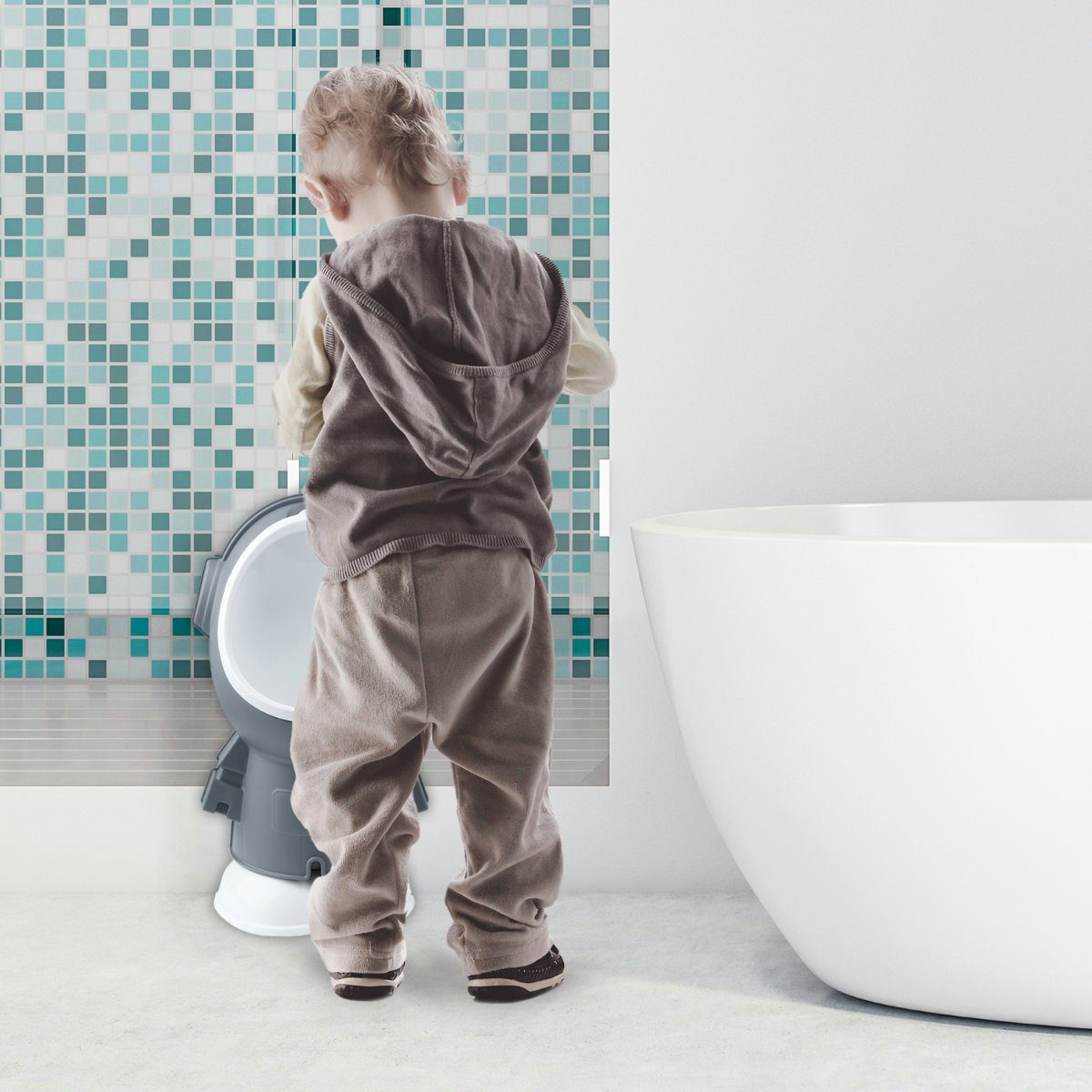 Kinder-Pissoir Übungs-Klo, (Urinal zum Üben), Grau Höhenverstellbar Kids Pinkel-Toilette Töpfchen Baby United Toiletten-Trainer all
