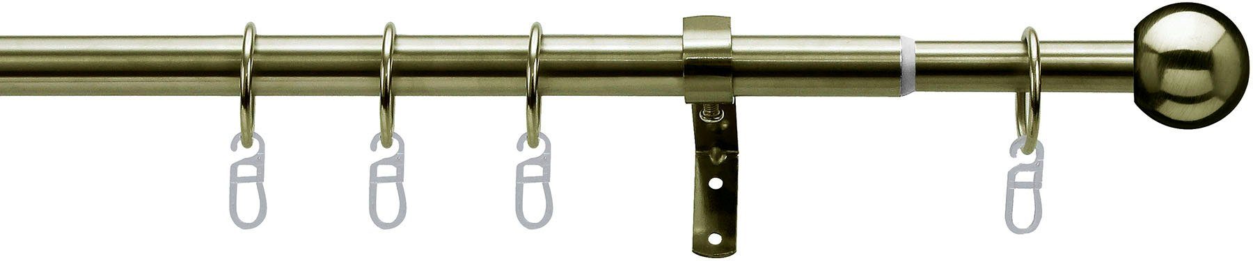 Gardinenstange Formentor, indeko, Ø 20 mm, 1-läufig, ausziehbar, verschraubt, Stahl, stufenlos verstellbare Teleskopstange antikmessingfarben