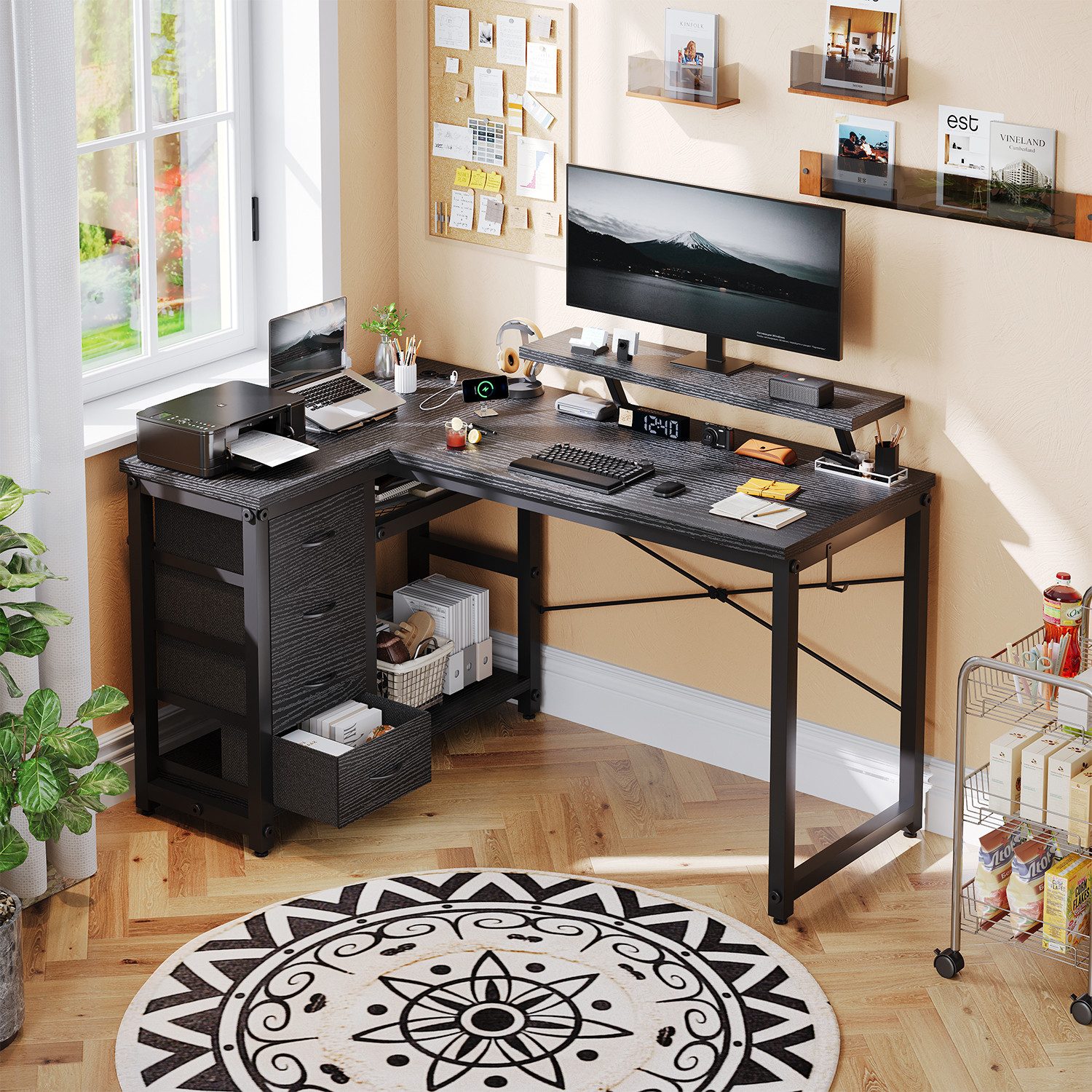 HOMALL Eckschreibtisch 140/160 cm Schreibtisch mit Schubladen, Monitorhalte günstig online kaufen