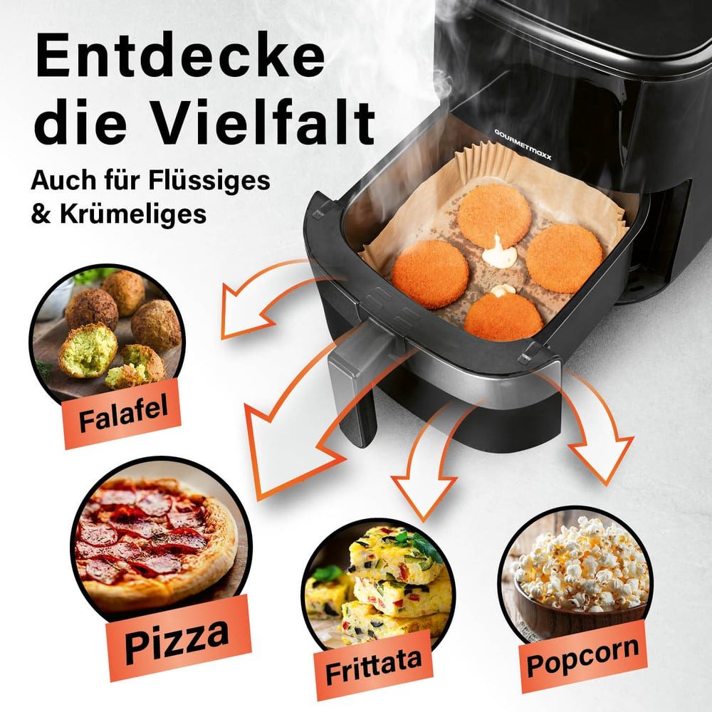 GOURMETmaxx Backpapier Backpapier mit Antihaftbesachichtung, Airfryer Heißluftfritteuse Einwegschalen Baking Paper 200 Stück – Bild 5 von 5