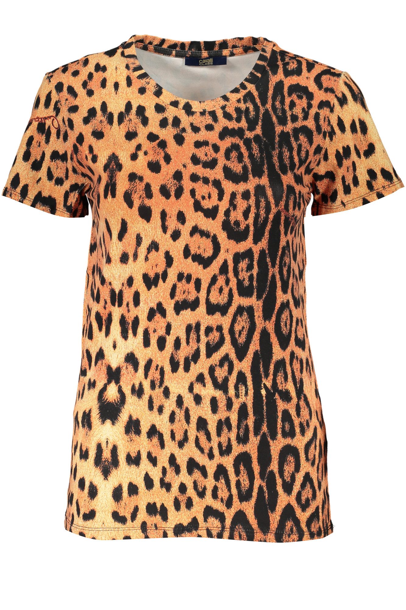 Cavalli Class T-Shirt Trendiges Damen T-Shirt: Orange, Rundhals, Muster