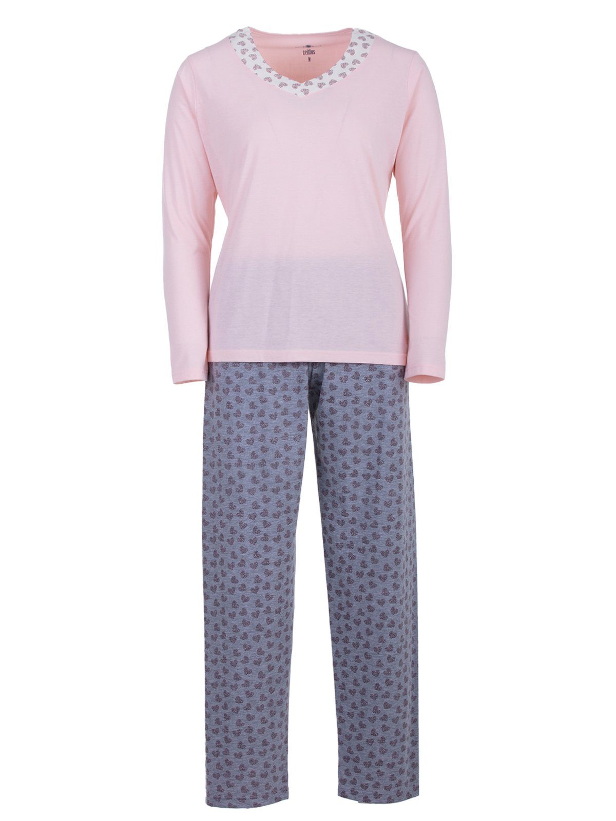zeitlos Schlafanzug Pyjama Set Langarm - Heart rosa