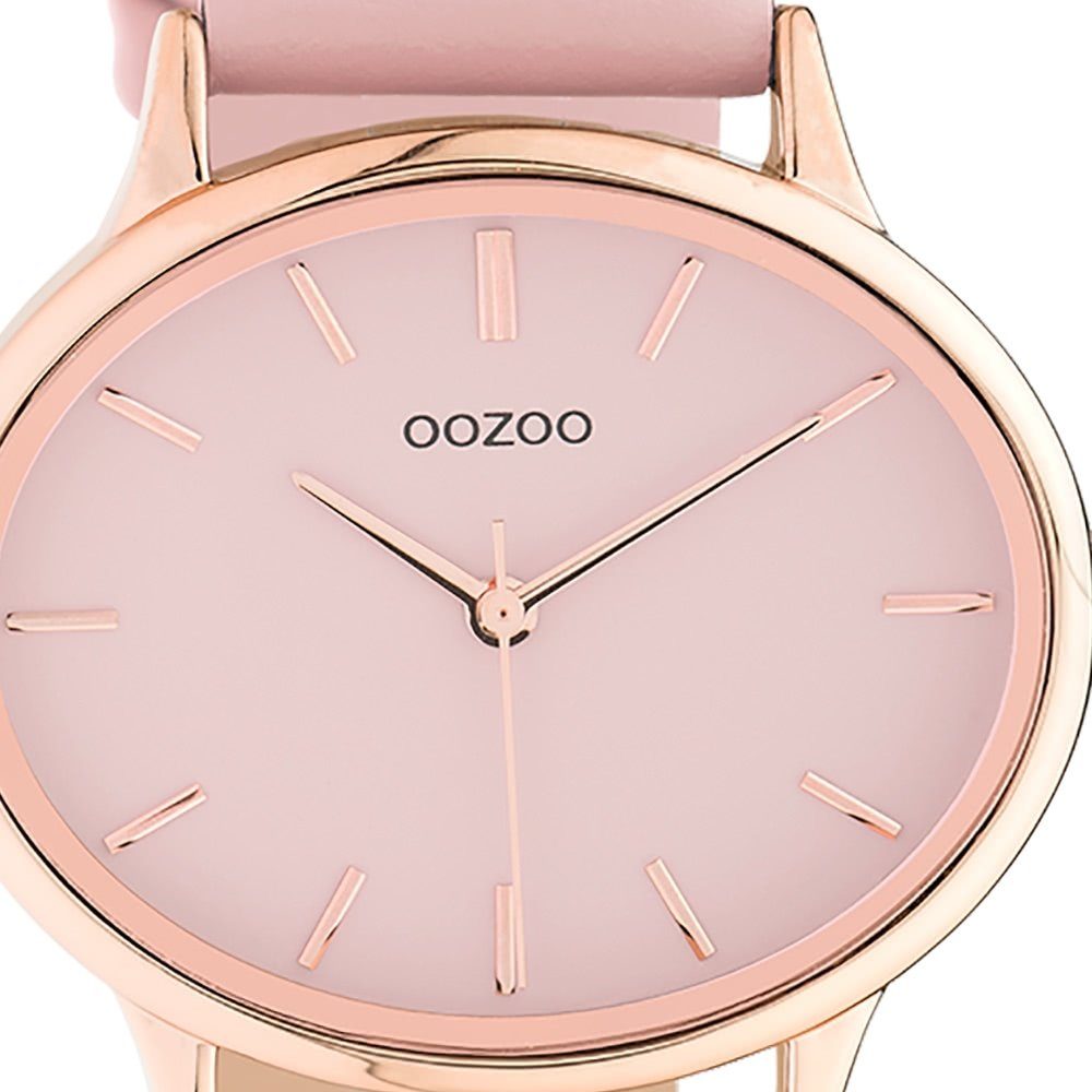 extra Quarzuhr (ca. rund, Fashion-Style Analog, Armbanduhr Damenuhr Lederarmband, 38x31mm) rosa groß Oozoo Damen OOZOO