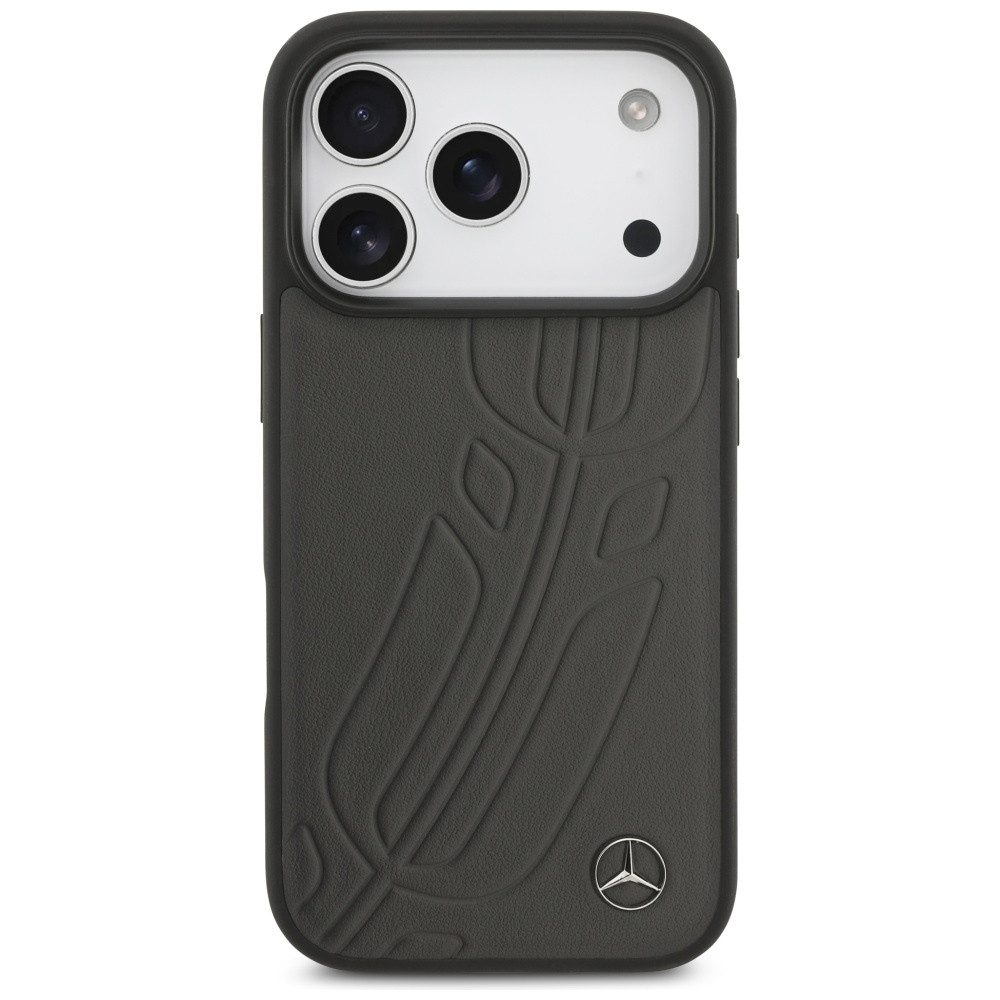 Mercedes Benz Handyhülle MagSafe iPhone 17 Pro Echtleder anthrazit Logo Stern Metall 6,3 Zoll, Kantenschutz