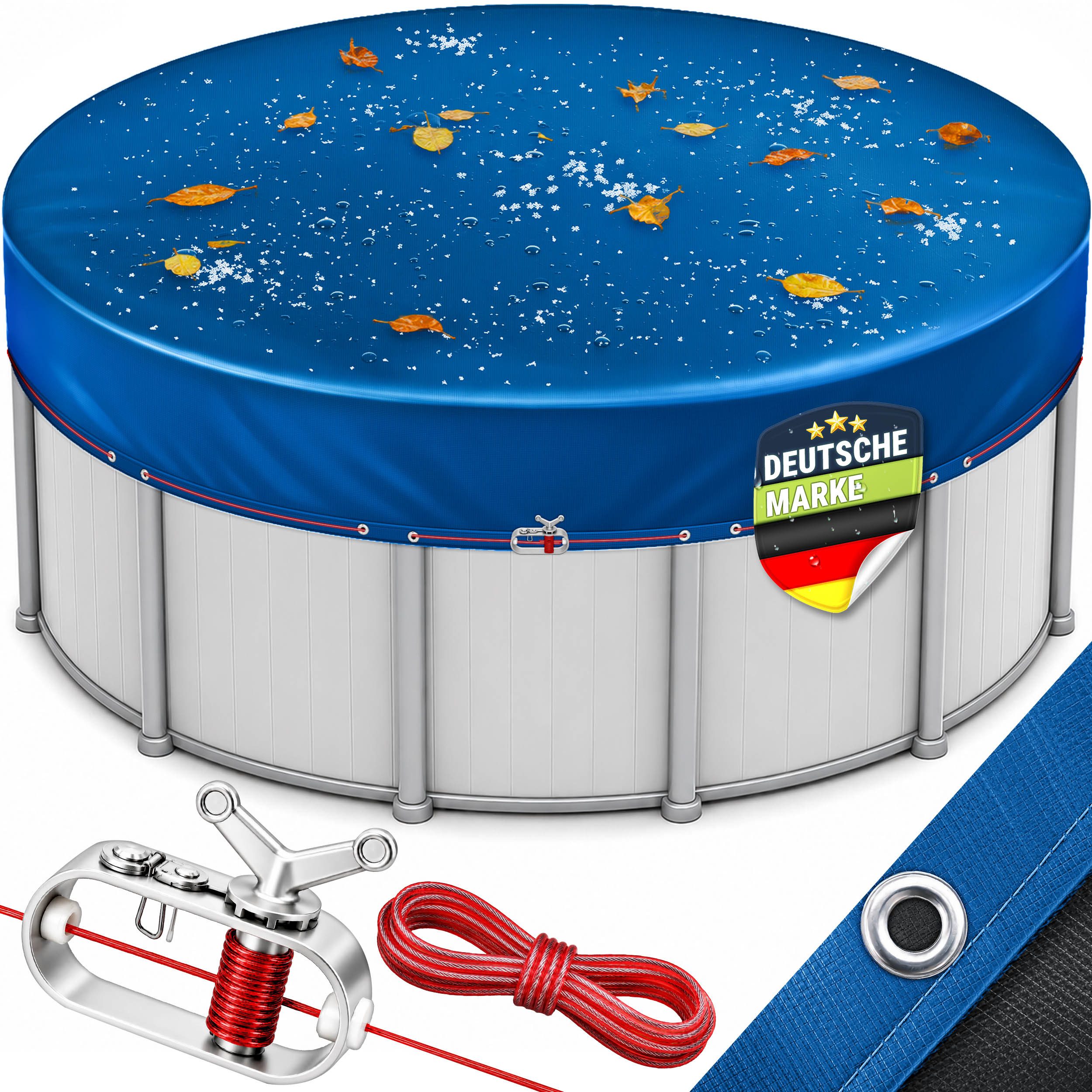tillvex Pool-Abdeckplane tillvex® Premium Poolabdeckung rund mit Montageset, Solar Pool Abdeck (Abdeckung UV-beständig Schwimmbecken Schwimmbad, Solar Pool Abdeckplane mit 200g/m² Poolplane Rundpool), Premium Poolabdeckung rund mit Montageset für Sommer &