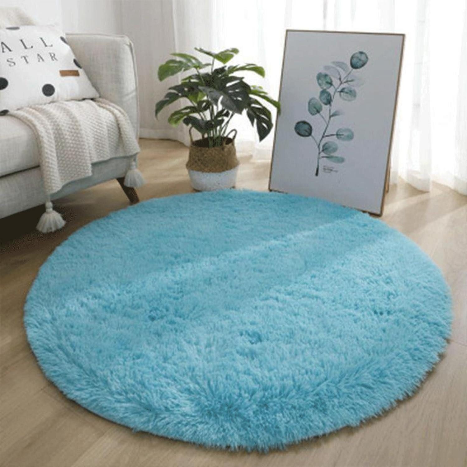 LuxusKollektion Hochflor-Teppich Teppich Rund Hochflor Flauschig Sky Blue 50cm, quadratisch, Höhe: 15 mm