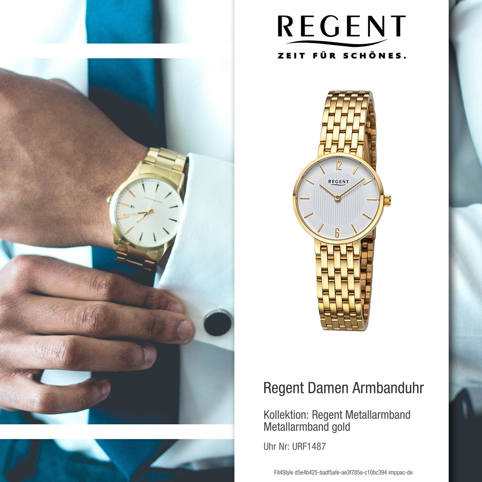 Analog, Damen Damenuhr extra groß (ca. rundes Armbanduhr Quarzuhr gold, Gehäuse, Metallarmband Regent Regent 28mm)