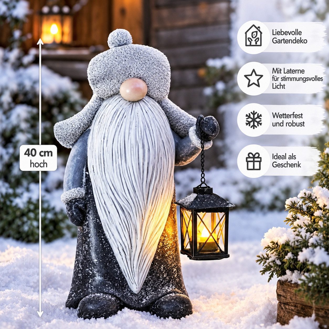 Weltbild Gartenzwerg Gartenfigur Gartendeko Zwerg Laterne Dekofigur Garten Dekoration 40cm, Wichtel Figur Vorgarten Terrasse Balkon Beet Dekoration Outdoor – Bild 4 von 5