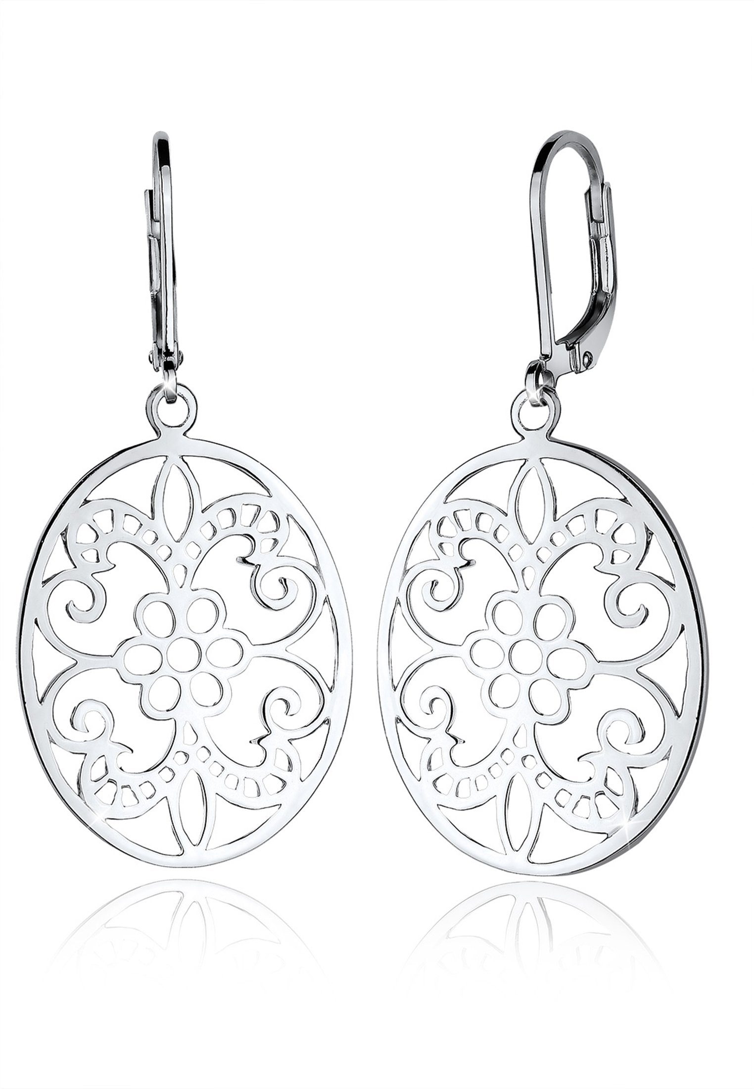 Elli Paar 925 Orientalisch Silber Ohrhänger Blume Oval Ornament