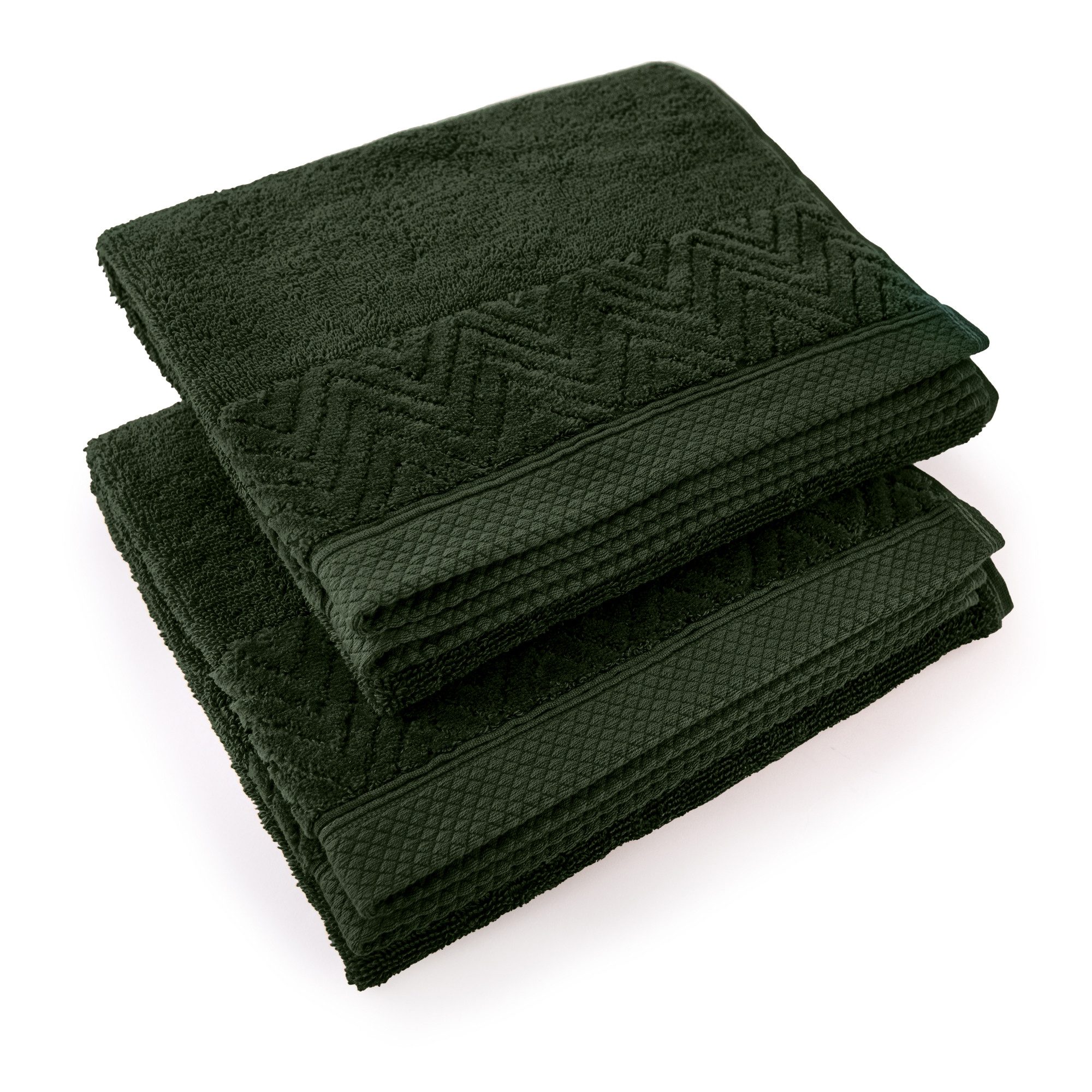 Zwoltex Handtücher Toscana Handtuch Set Grün 2x50x90 weich saugstark Baumwolle, (2er Set Handtücher 50x90 mit Velour Bordüre weich), Ägyptische Baumwolle, 450 g/m², weich, saugstark, elegant