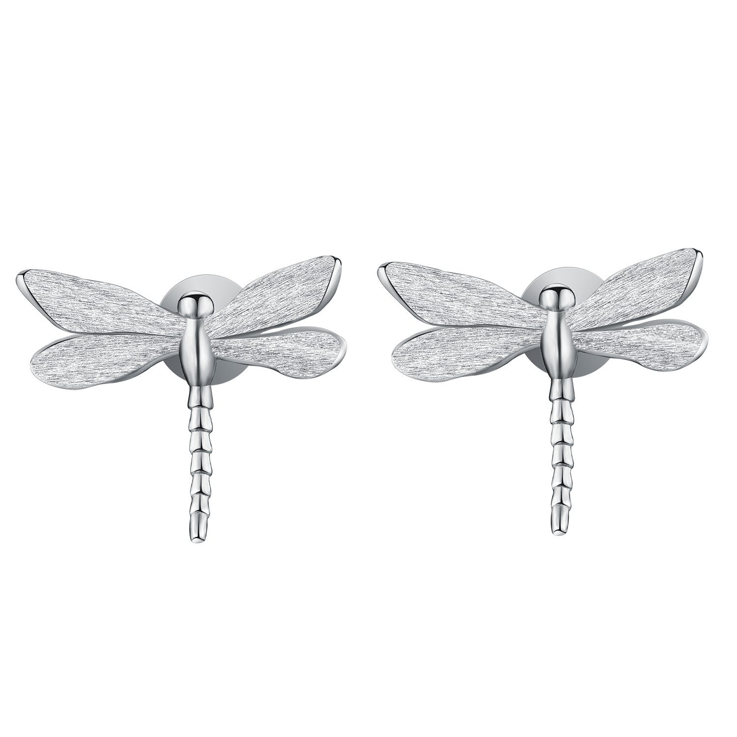 Runde Perlé Paar Ohrstecker Zarte Libelle, handgefertigte Ohrstecker, 925er Silber, 18K Gold