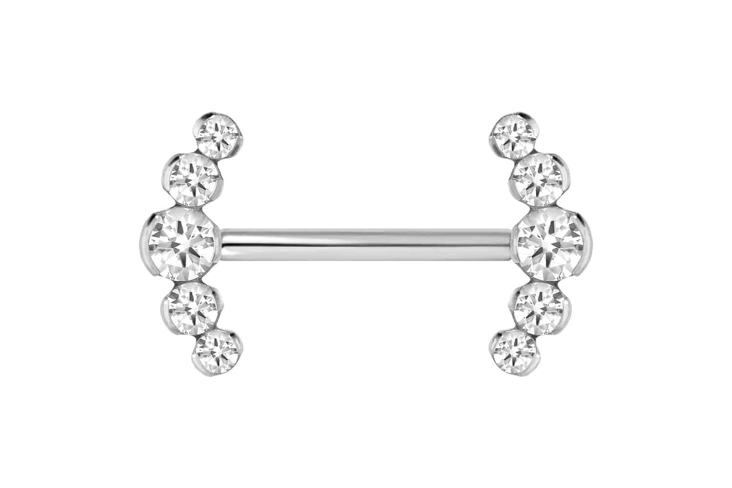 PIERCINGLINE Brustwarzenpiercing Titan Barbell mit Push Fit 5 KRISTALLE (Barbells, 1-tlg)