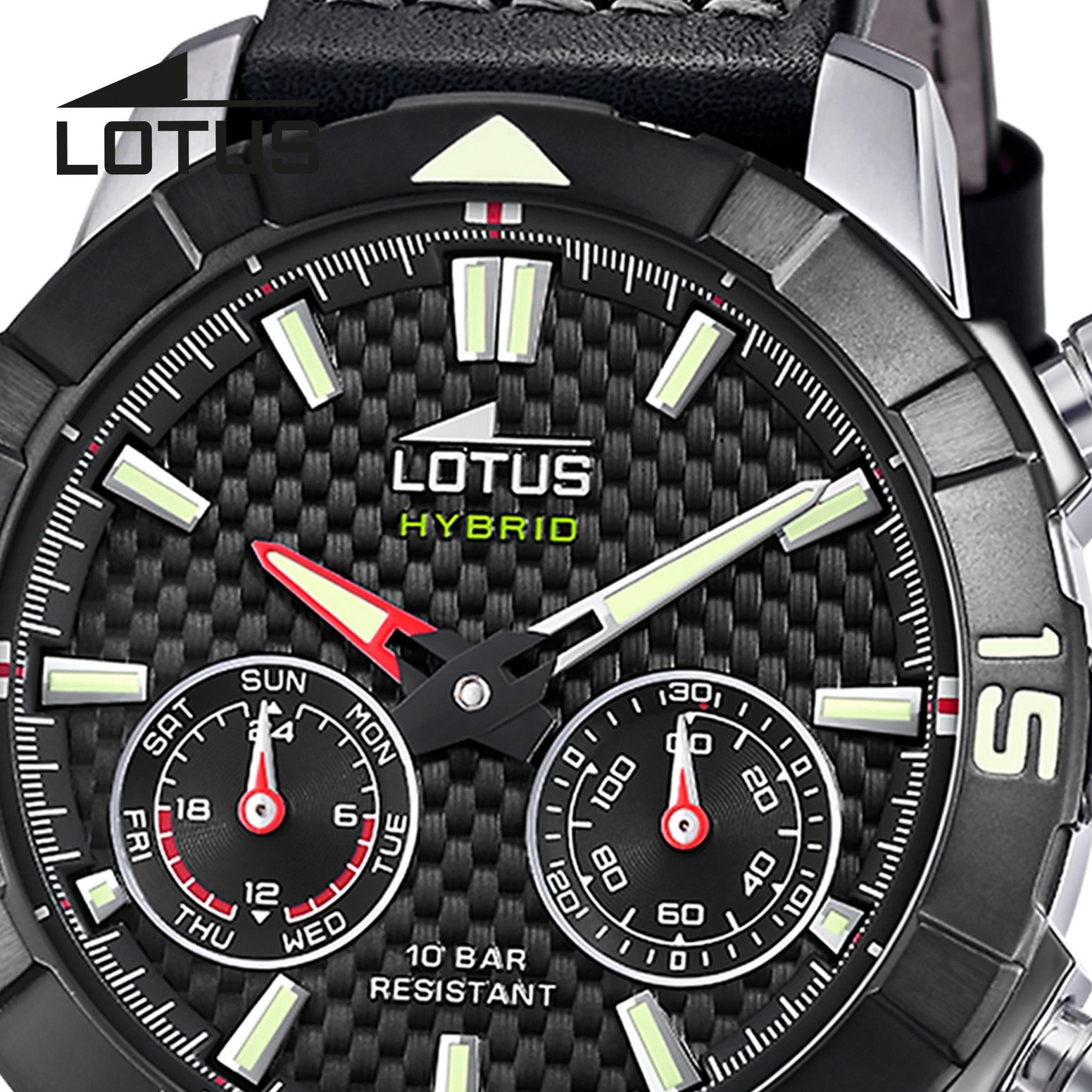 Lotus Chronograph Lotus Herrenuhr Leder schwarz Lotus, (Chronograph), Herren Armbanduhr rund, groß (ca. 45mm), Edelstahl