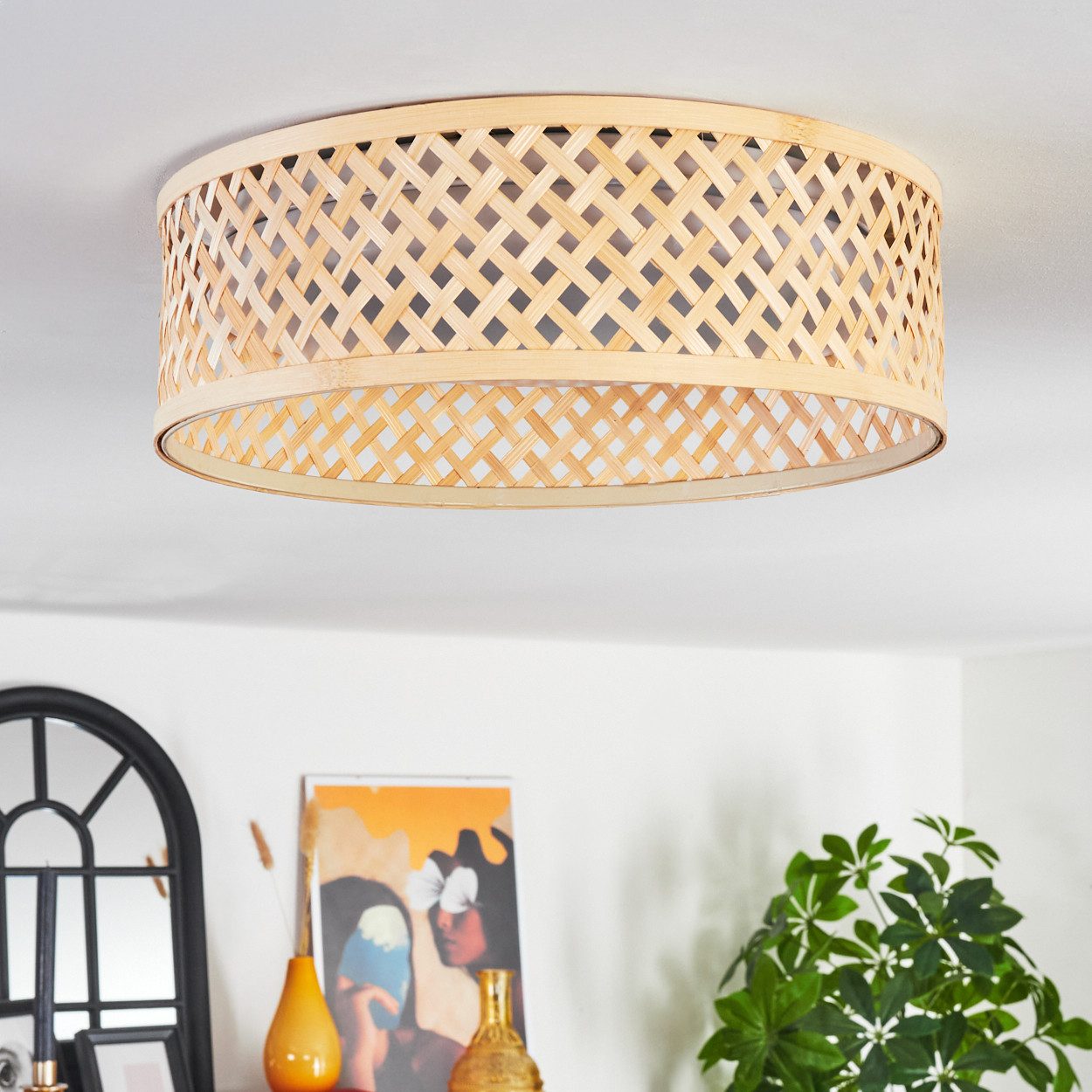hofstein Deckenleuchte Deckenlampe aus Metall/Bambus/Kunststoff in günstig online kaufen