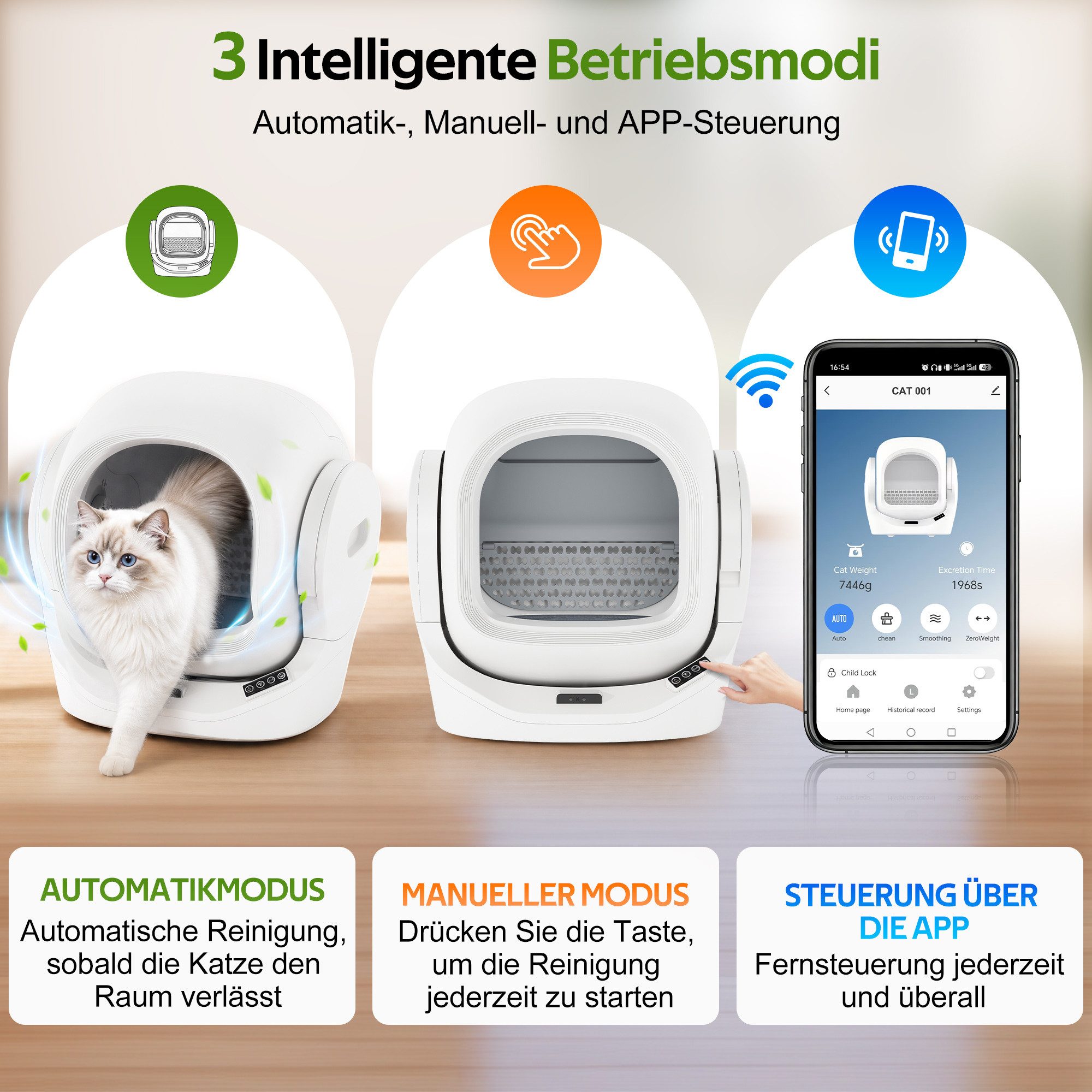 Merax Katzentoilette Selbstreinigende Katzenklo Automatisch, Geruchsbeseitigung, mit 68L Großraum, 8L Abfallbehälter, Infrarot-Sicherheitssensor