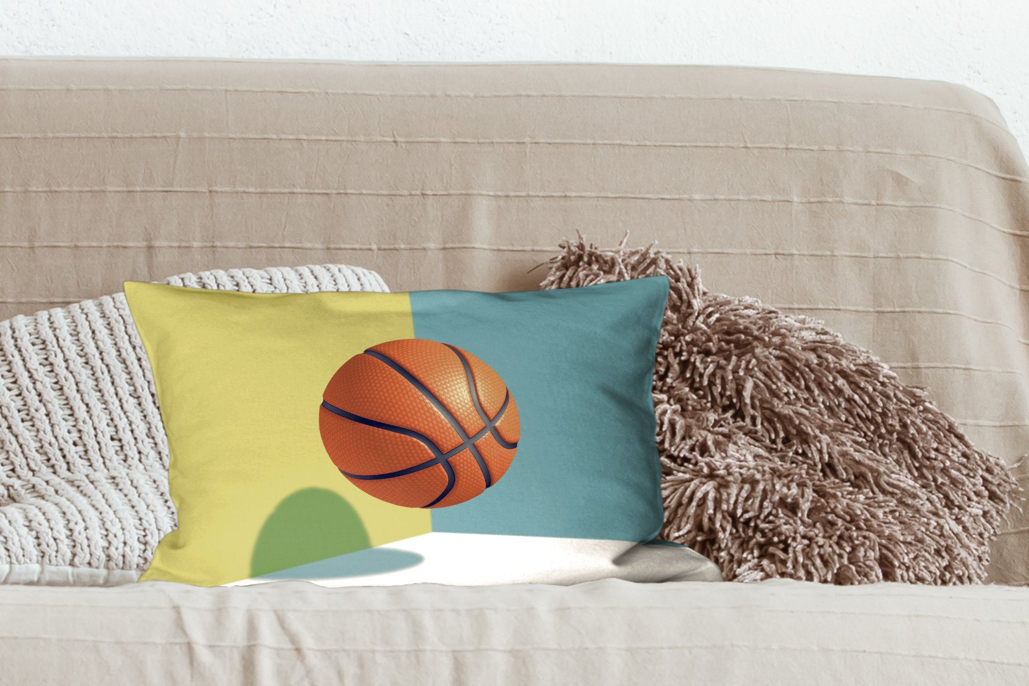 mit Dekokissen Dekoration, Umgebung, Füllung, Basketball Zierkissen, bunten Schlafzimmer einer Ein MuchoWow Dekokissen in Wohzimmer