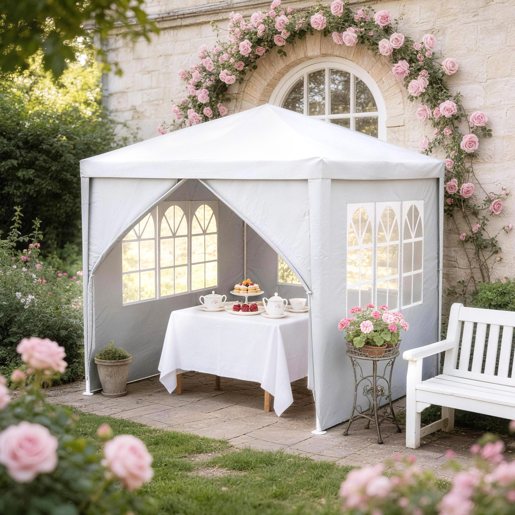 FIVMEN Pavillon Gartenpavillon Partyzelt 3x3/3x6/3x9m Festzelt Bierzelt, mit Seitenwänden Fenster Outdoor Gartenzelt für Party