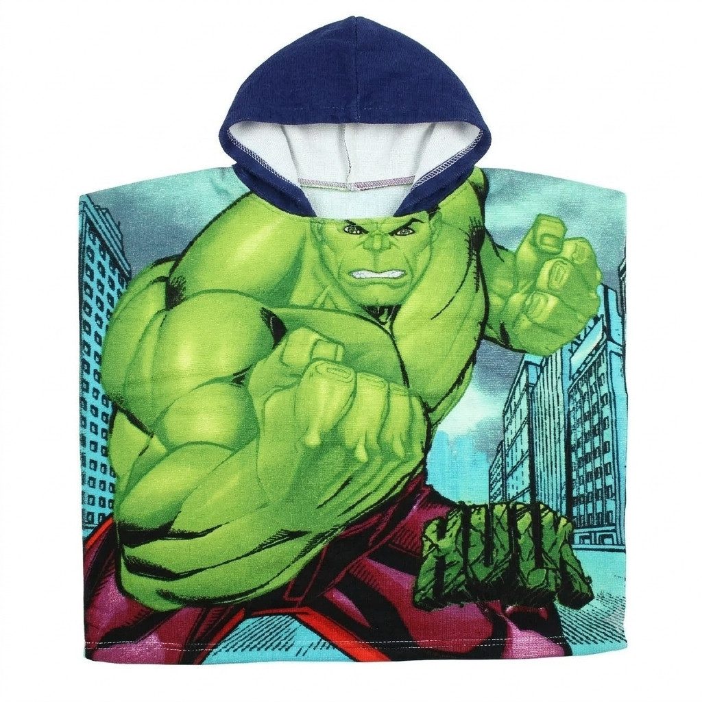 MARVEL Badeponcho Marvel Avengers Hulk Kinder Mikrofaser Poncho Badeponcho mit Kapuze, Polyester, Kapuze, ohne
