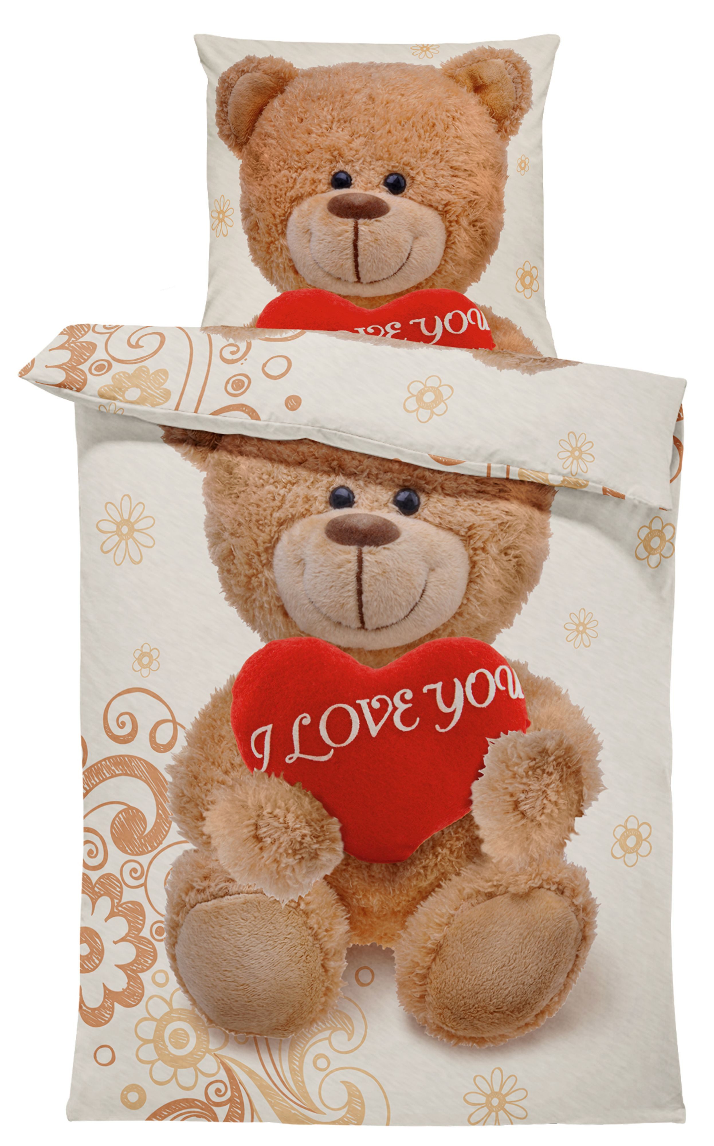 One Home Bettwäsche Teddybär, Fleece, 2 teilig, süßer Teddy mit Herzen, kus günstig online kaufen