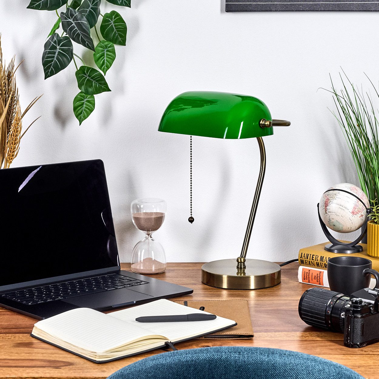 hofstein Tischleuchte Tischlampe aus Metall/Glas in Altmessing/Grün/Weiß, o günstig online kaufen