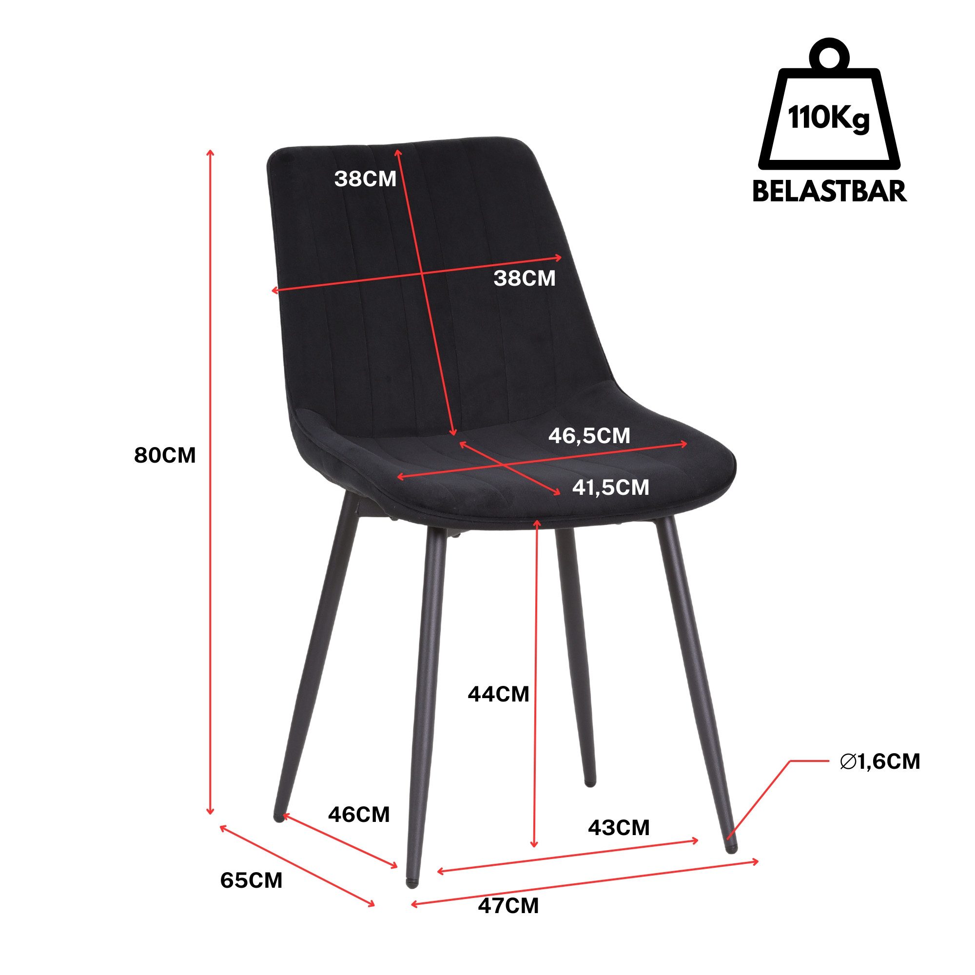 Albatros International Esszimmerstuhl Esszimmer Stühle 2 er Set BOSA, Stuhl Stühle Esszimmerstühle, Küche (2er Set, Schwarz, Samt Bezug), Küchenstuhl Küchenstüh – Bild 5 von 5