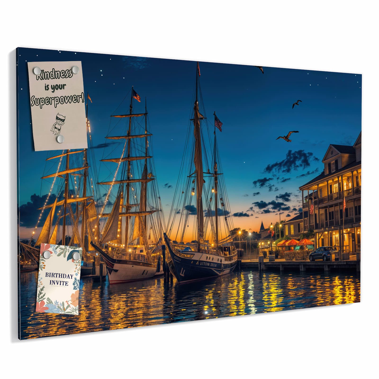 Primedeco Magnettafel Metall Magnettafel Whiteboard "Nachthafen"  beschreibbar & magnetisch, (Inklusive Stift, Magnete und Montagematerial, 1-tlg., 9 verschiedene Größen), Magnetisch und Beschreibbar