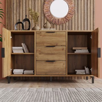 REDOM Kommode (Sideboard Schrank mit 3 Schubladen und 2 Türen), Für Wohnzimmer