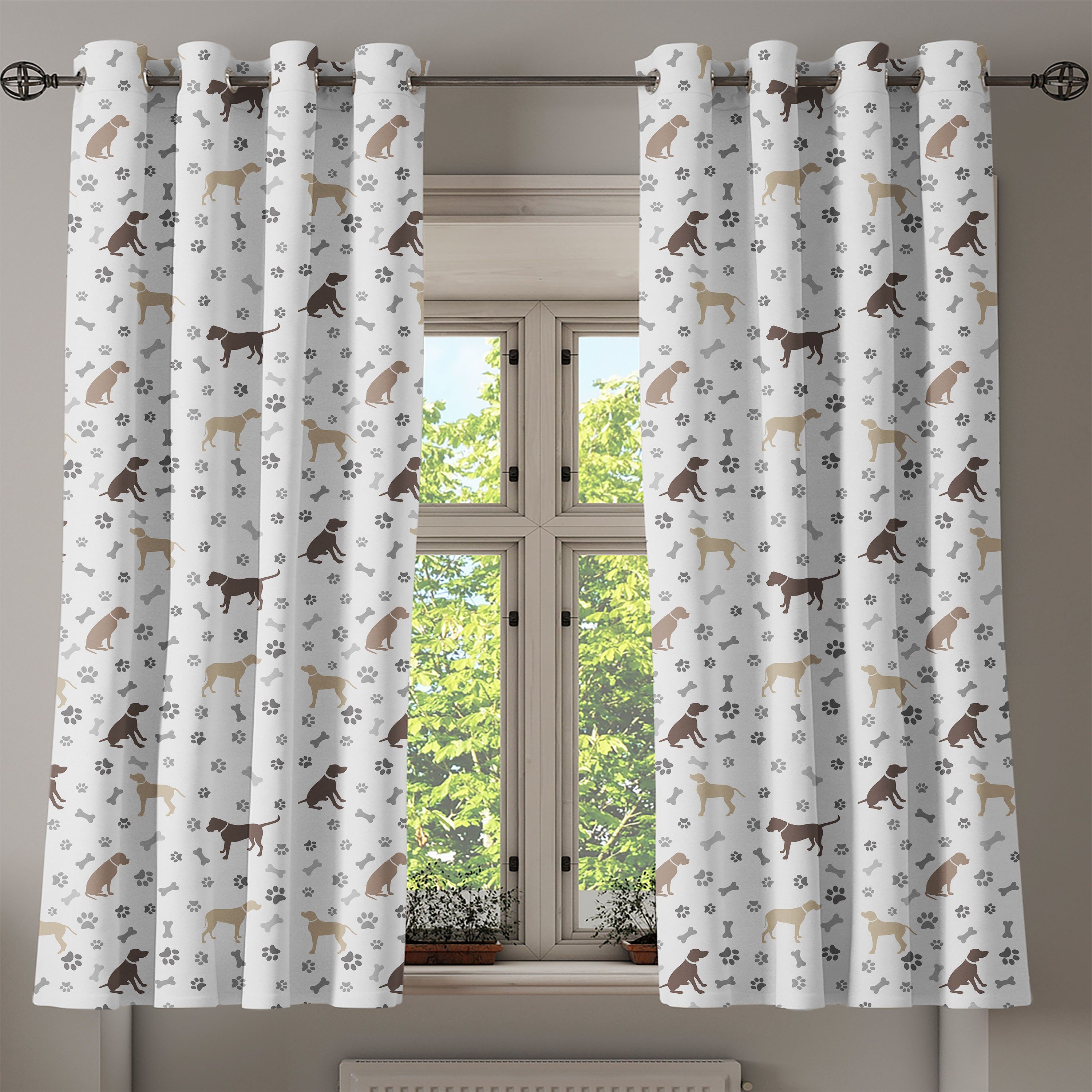 Wohnzimmer, Schlafzimmer Abakuhaus, Gardine Dekorative Hundeliebhaber 2-Panel-Fenstervorhänge Knochen für Tatzen-Druck-und