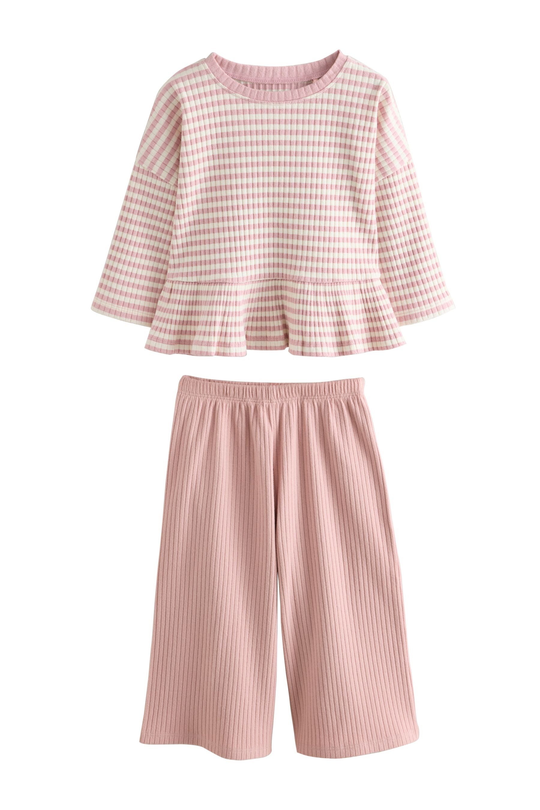 Langarmshirt & Leggings Geripptes Langarmtop und Hose mit weitem Bein