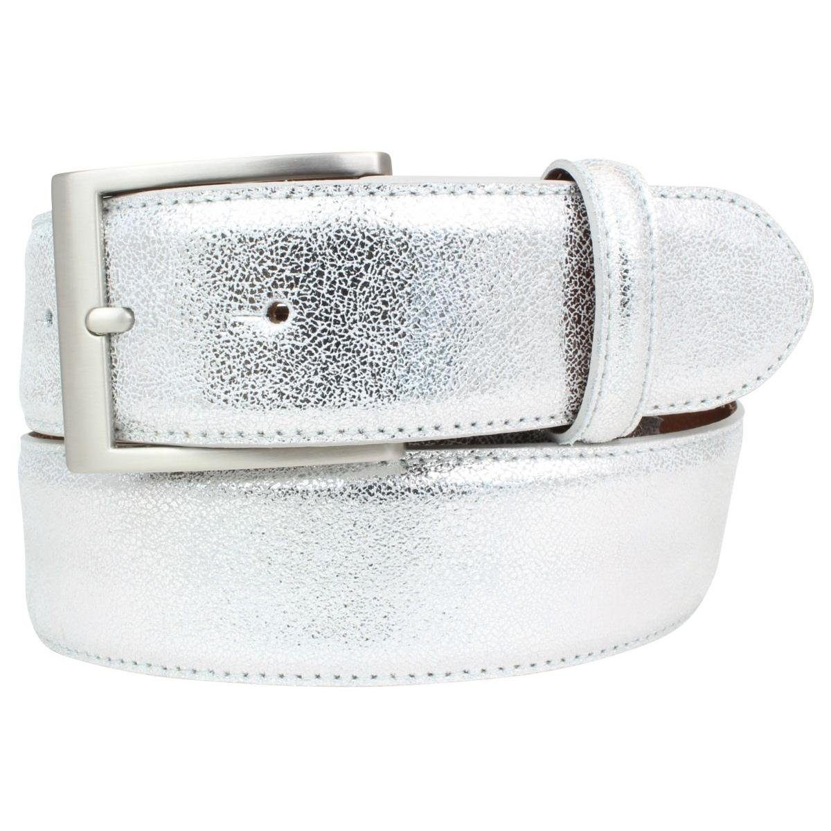 Ledergürtel Metallic-Look Herren Silber, - Silber cm für Gürtel Leder Echt Hochwertiger 40mm - Metall-Optik BELTINGER Leder-Gürtel Metall-Ledergürtel 4