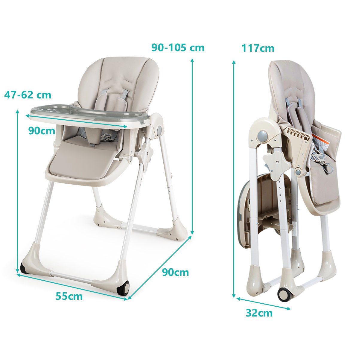 Stuhl, Baby COSTWAY höheverstellbar Kombihochstuhl 6-stufig