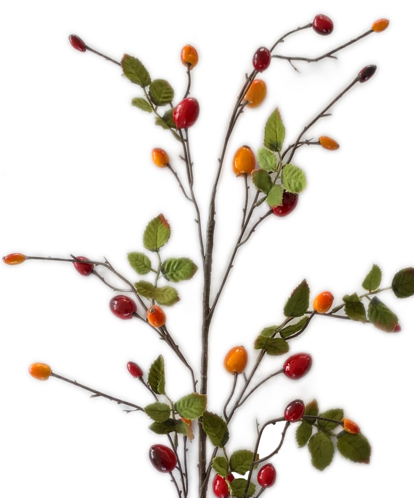 Kunstzweig Künstlicher HAGEBUTTENZWEIG 90 cm. Beerenzweig, Heckenrose, Hagebutte.