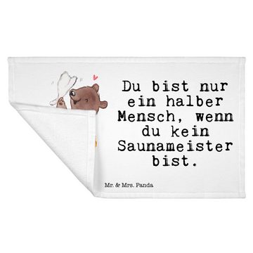 Mr. & Mrs. Panda Handtuch Saunameister Herz - Weiß - Geschenk, Kollegin, Abschied, Kinder Handt, (1-St), Bunt bedruckt