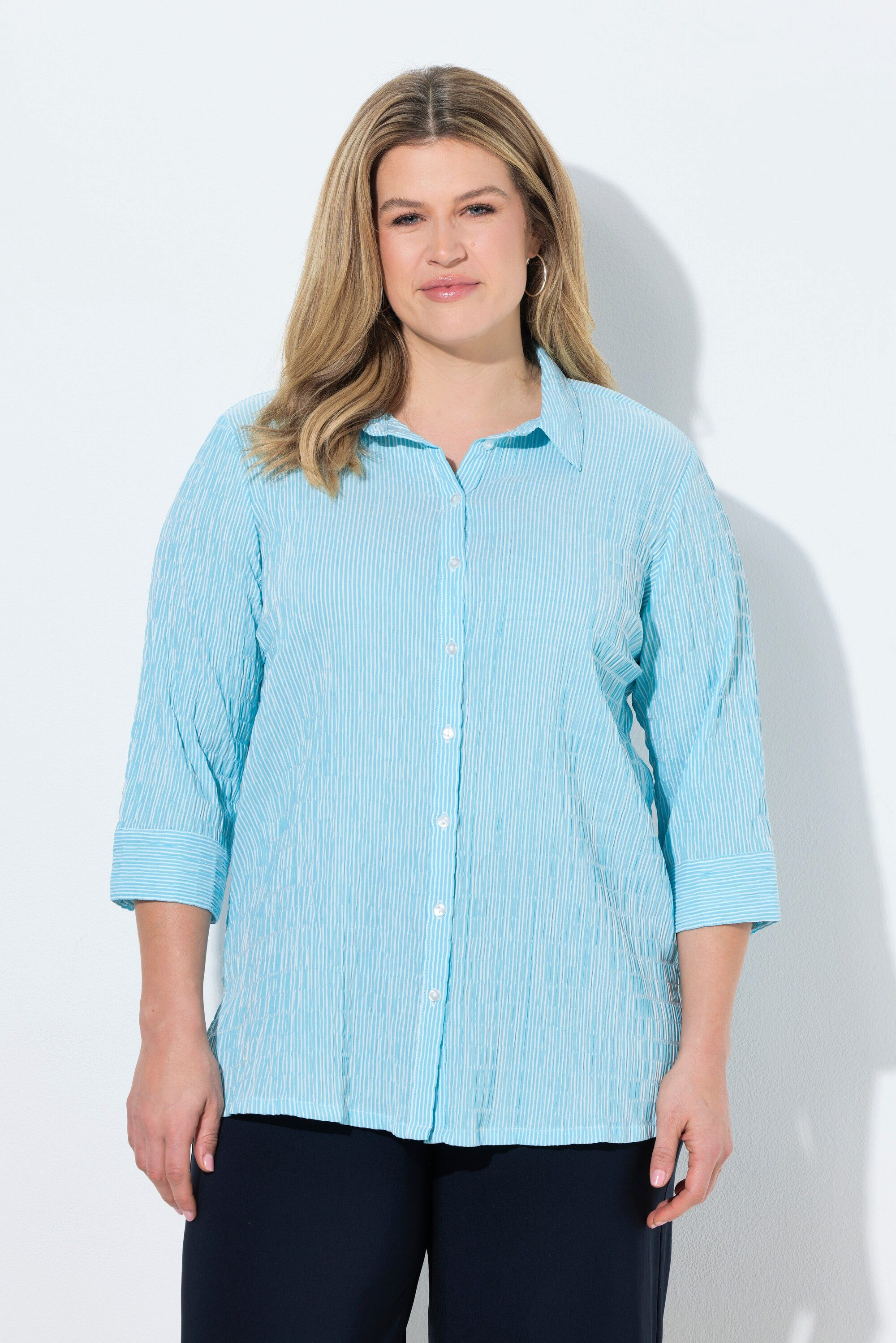 Ulla Popken Hemdbluse Bubble-Bluse Streifen Hemdkragen 3/4-Arm günstig online kaufen