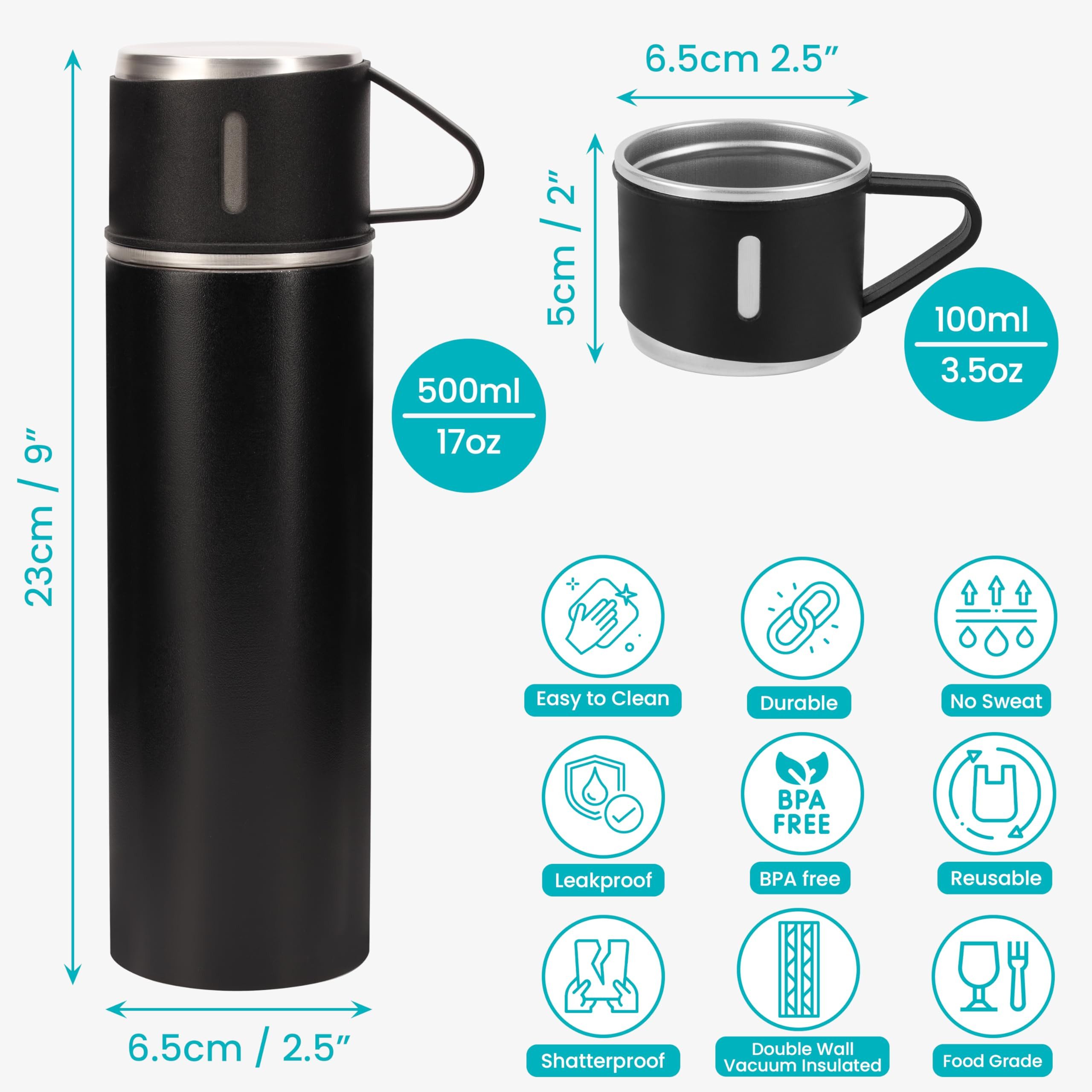 Thumbnail - Belle Vous Wasserspender Belle Vous Schwarze Thermosflasche aus Edelstahl mit Deckel und 2