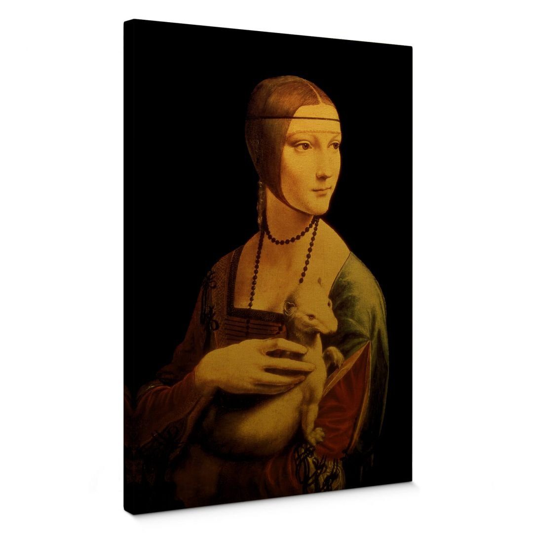 K&L Wall Art Leinwandbild Vintage Gold Leinwandbild Da Vinci Dame mit Hermelin Kunstdruck, handmade Wohnzimmer Wandbild