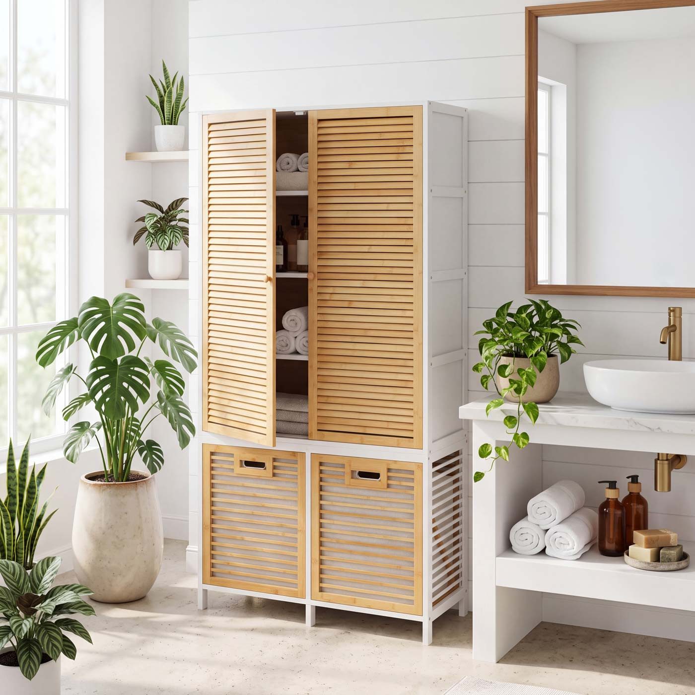 MCW Hochschrank MCW-N83-T Mit Ablagefächern und zwei Wäschekörben – Bild 5 von 5