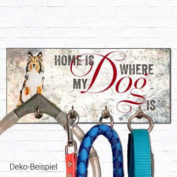 Cadouri Wandgarderobe COLLIE Design-Hundegarderobe für Hundezubehör (Garderobe mit 4 Haken), MDF, mit abgeschrägten Ecken, handgefertigt, für Hundebesitzer