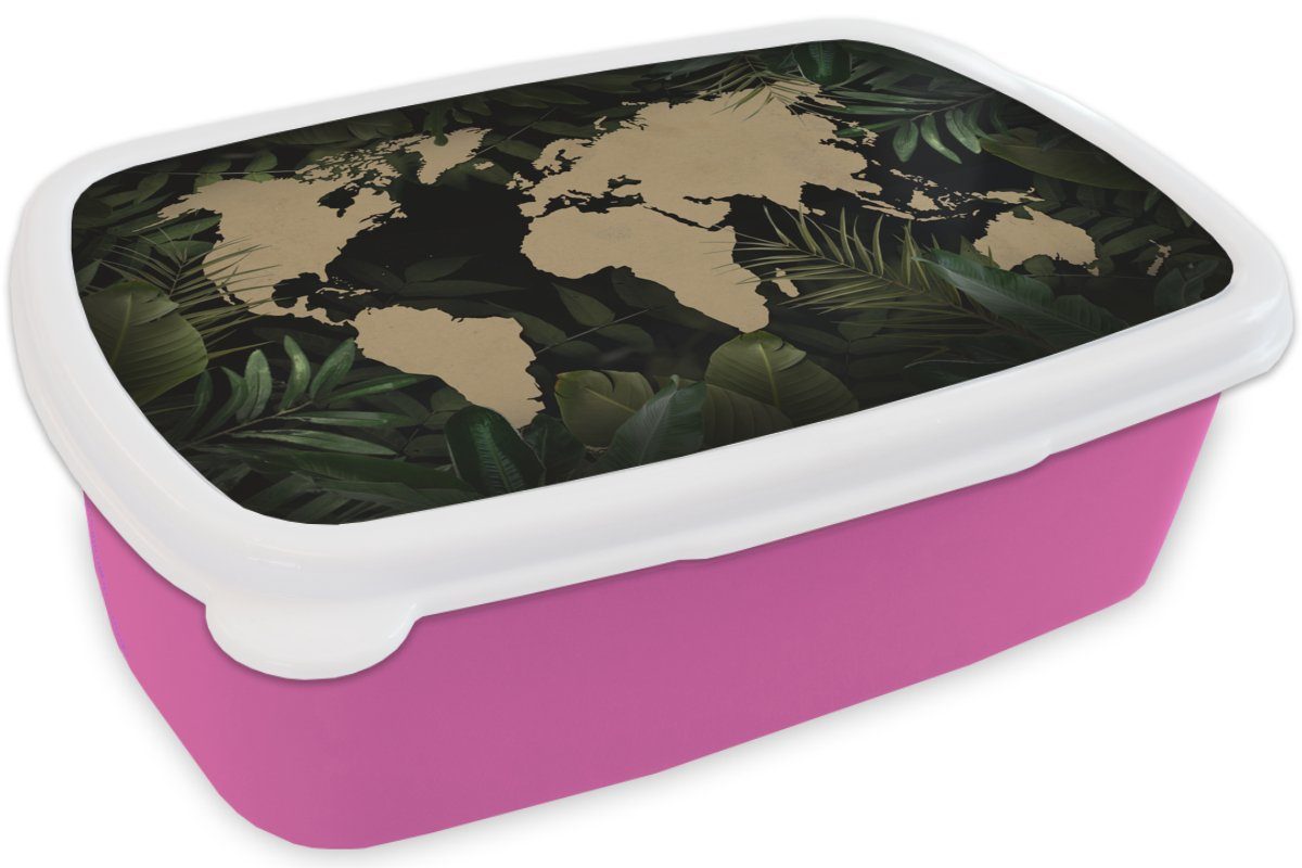 Kinder, Mädchen, Kunststoff Snackbox, - für Erwachsene, rosa Brotdose Braun (2-tlg), Kunststoff, Lunchbox Weltkarte MuchoWow - Pflanzen, Brotbox