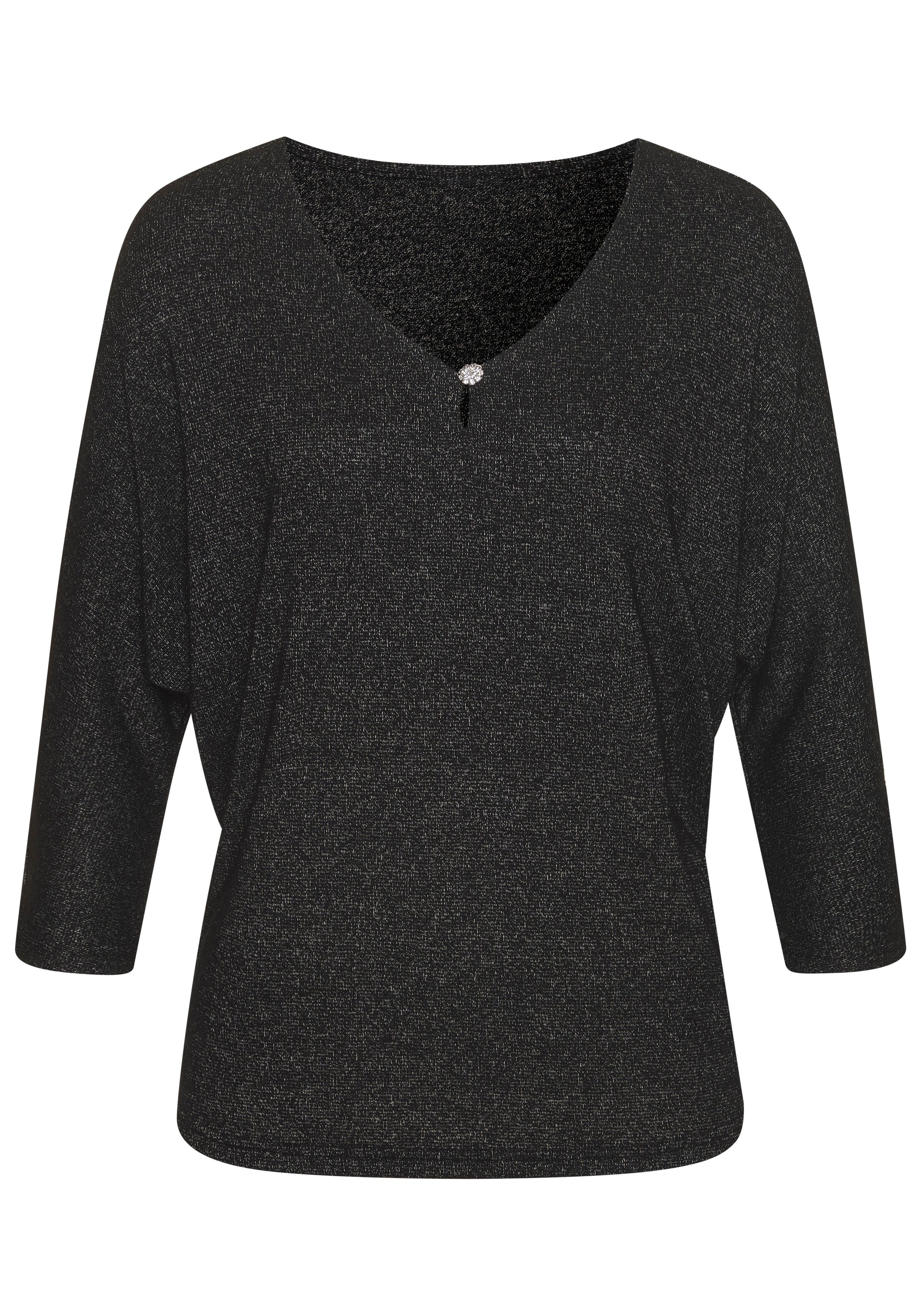 LASCANA 3/4-Arm-Shirt "mit Strassknopf in Blütenform", aus leichtem Feinstr günstig online kaufen