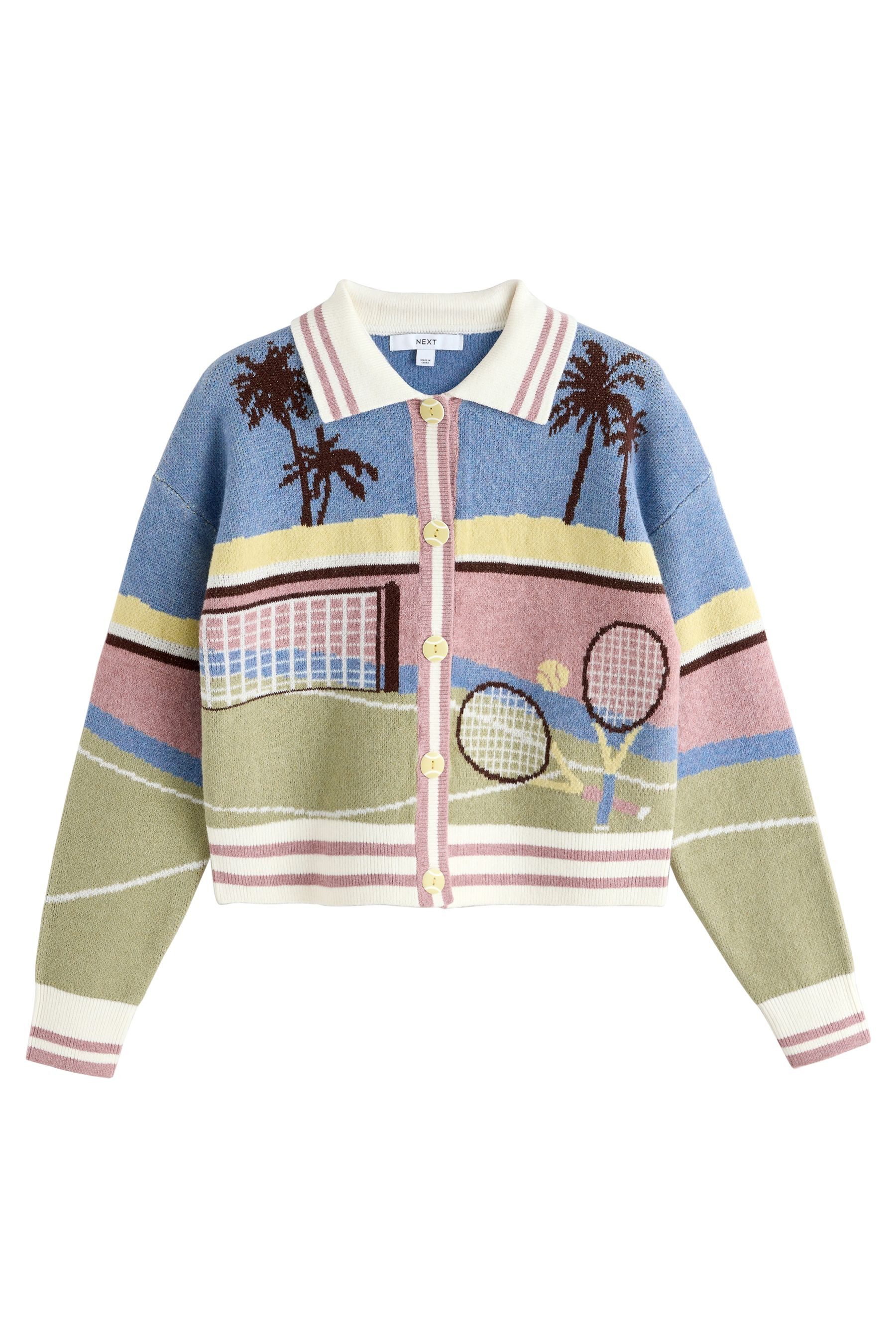 Next Cardigan Langarm-Strickjacke mit Tennis-Motiv (1-tlg)
