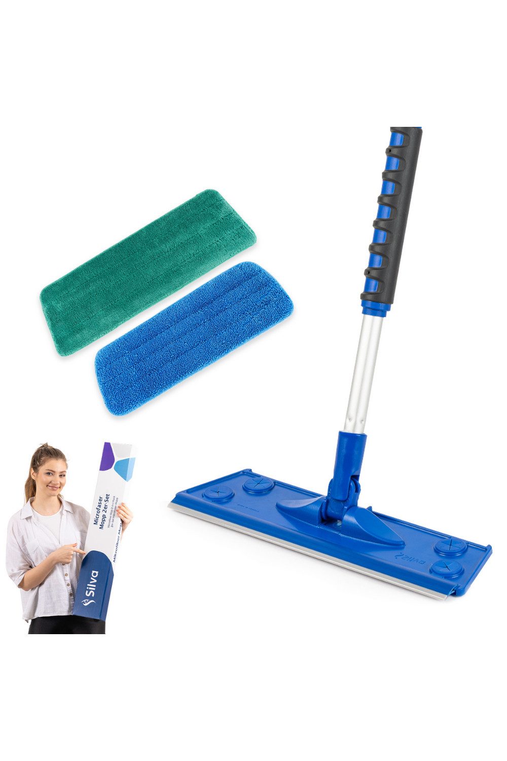 Moppland Wischmopp 3-in-1 Set zum Nass- und Trockenwischen sowie zur Wandreinigung, (Einzelgerät), Freihändiges Auswringsystem, Ersatzbezüge inklusive, 3-in-1 Set