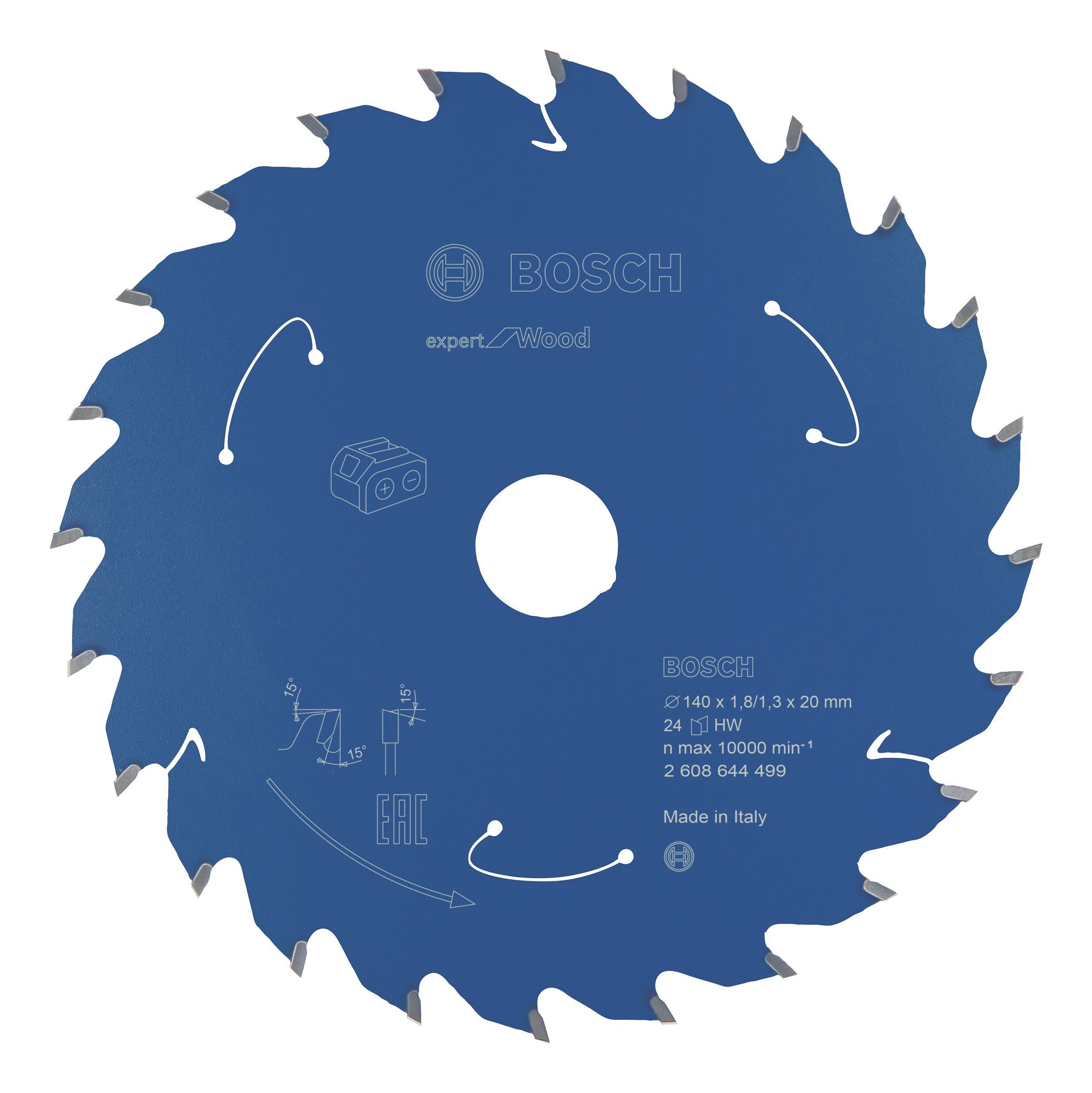 BOSCH Kreissägeblatt Expert, Akku for Wood, 140 x 1,8/1,3 x 20, 24 Zähne