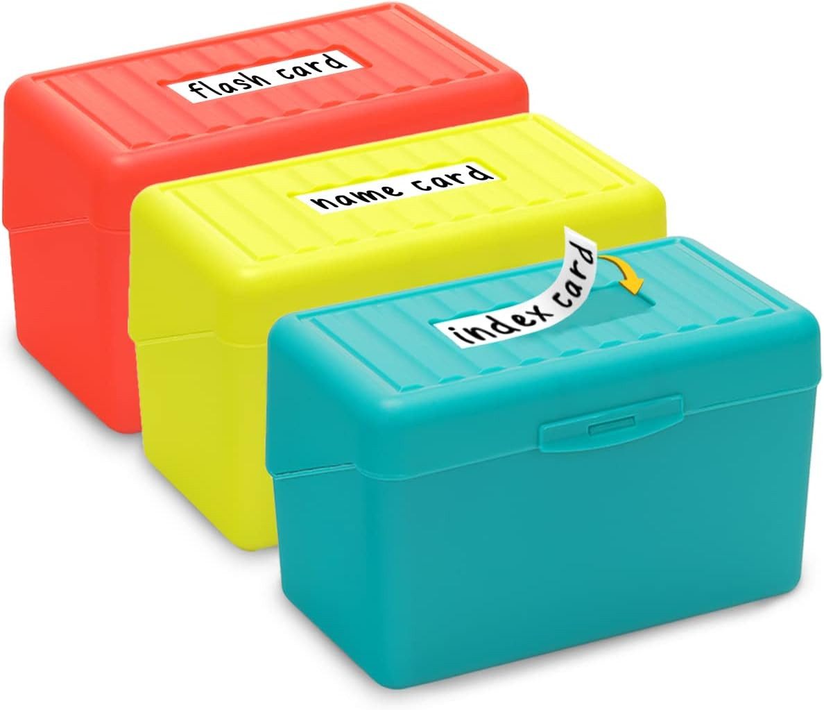 FELIXLEO Karteikasten Karteikarten Box 3x5 Zoll 3er Set Kunststoff mit Deckel Bunt