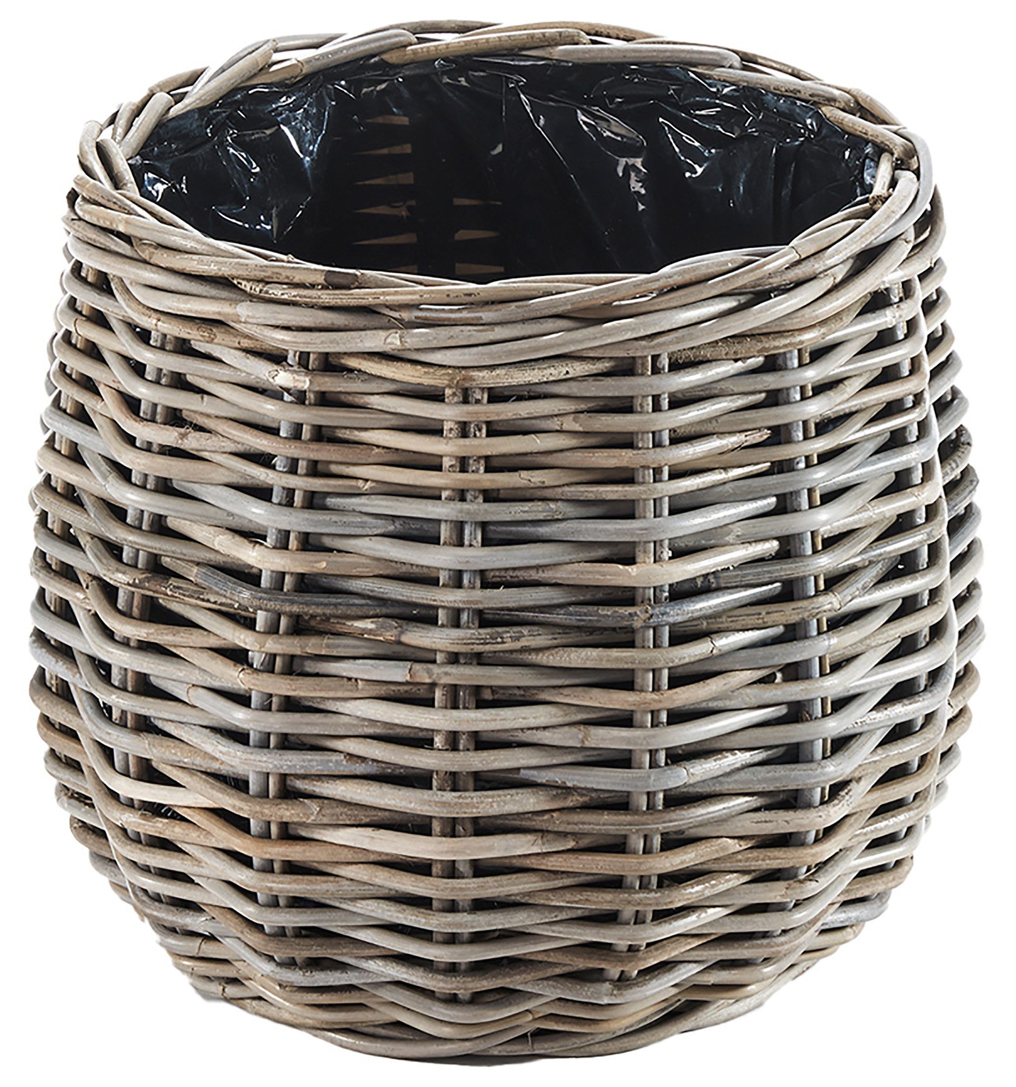 Kobolo Pflanzkübel Pflanzkorb Rattan FIORA rund mit Folie ausgeschlagen kubu grey (Stück, 1 Stück), Dm. 35 cm
