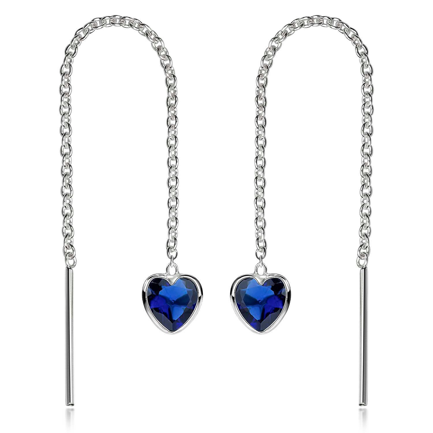 Materia Paar Ohrhänger Damen Silber Herz Zirkonia Dunkelblau filigran SO-480, 925 Sterling Silber