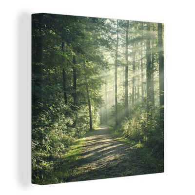 OneMillionCanvasses® Leinwandbild Wald - Weg - Sonne - Bäume - Grün - Natur, (1 St), Leinwand Bilder für Wohnzimmer Schlafzimmer