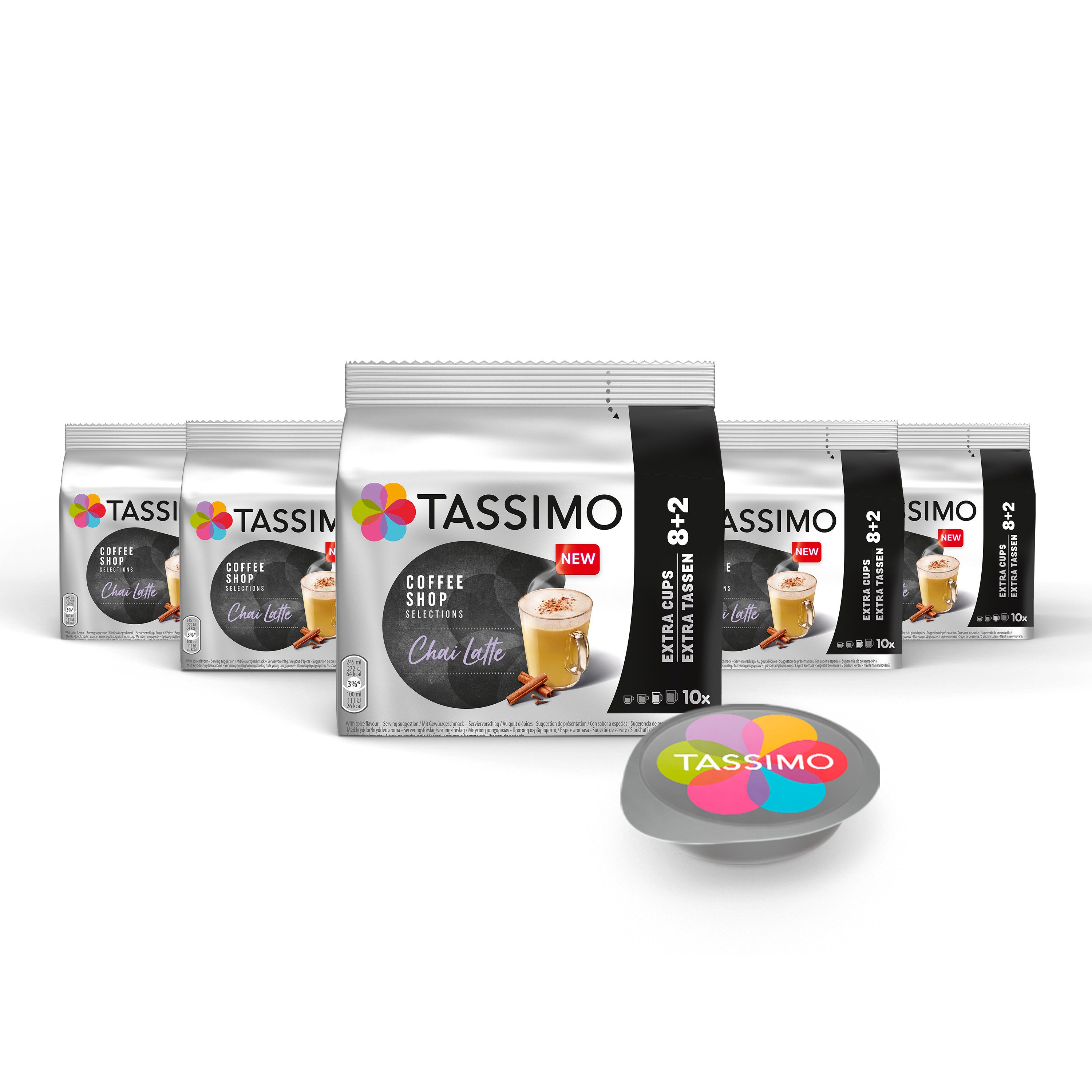 TASSIMO Kaffee Kapseln Coffee Shop Selections Chai Latte Tee T Disc 50 Getränke, (Packung, 5er Pack)