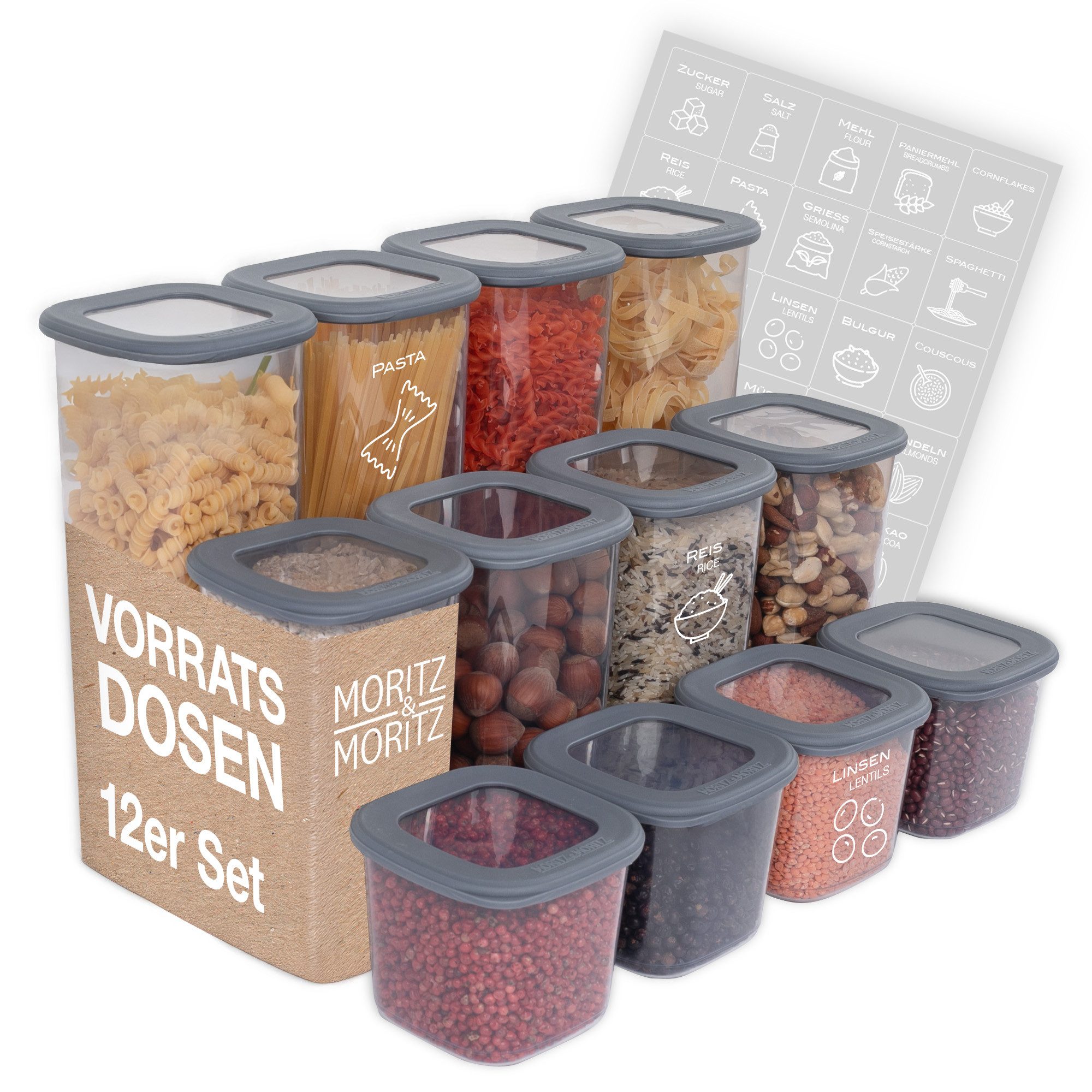 Moritz & Moritz Vorratsdose Vorratsdosen mit Deckel 12er Set, (Set, 12-tlg., Set), mit Deckel, verschiedene Größen